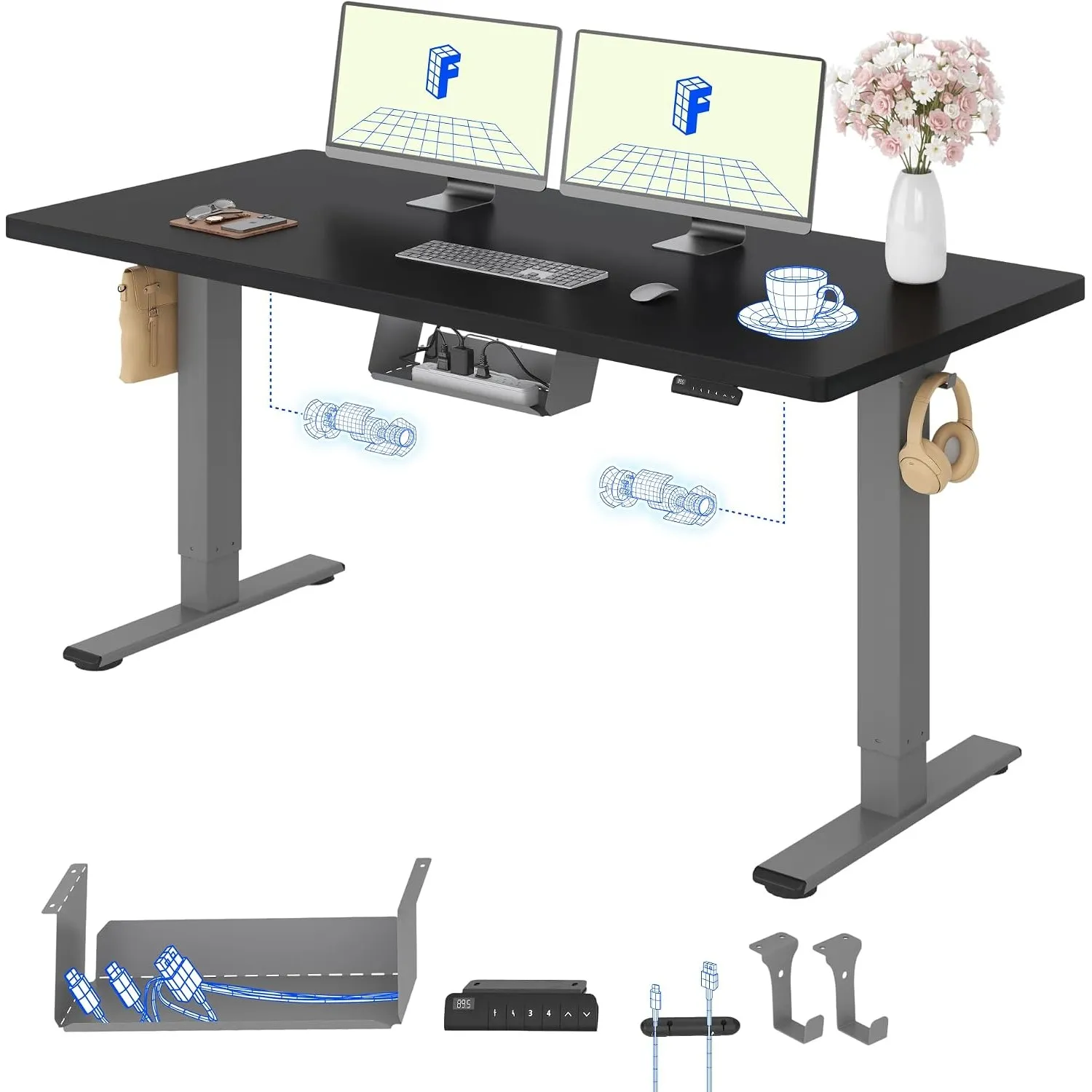 FLEXISPOT Höhenverstellbarer Schreibtisch elektrisch, Doppelmotor 160x80 cm