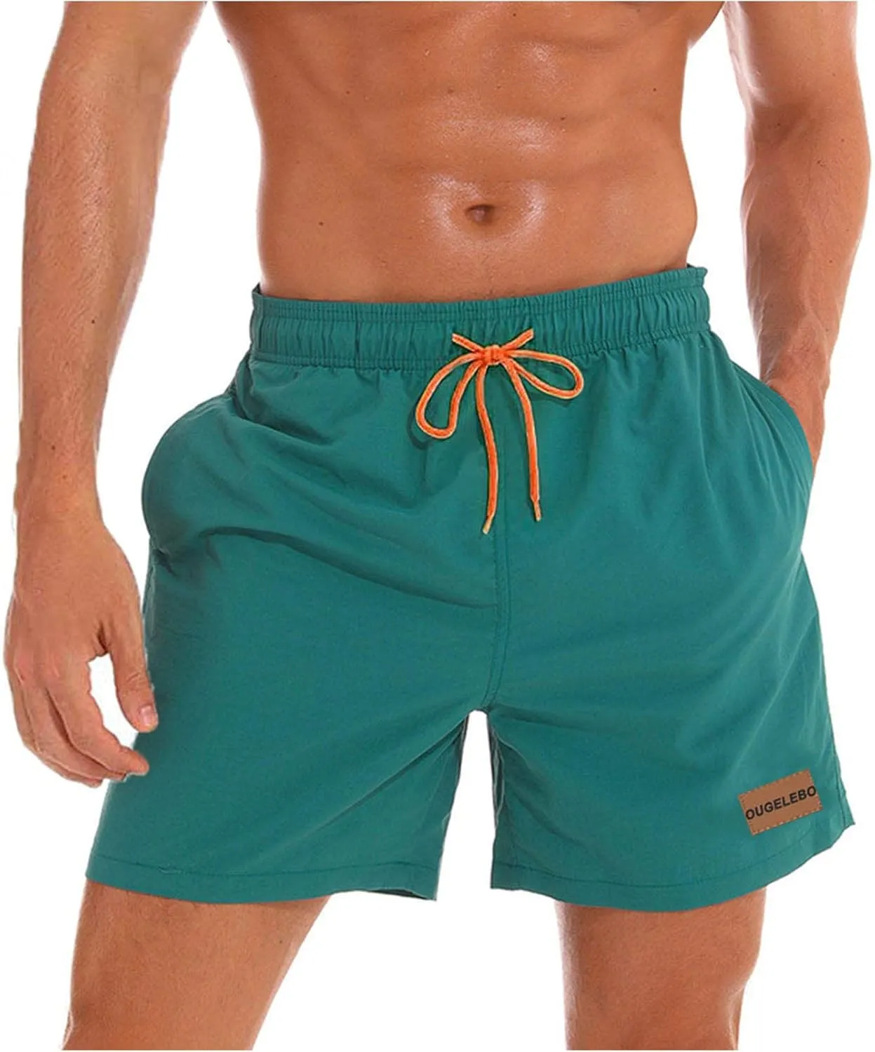 Ougelebo Men's Swimming Trunks with Zip Pocket, Quick-Drying