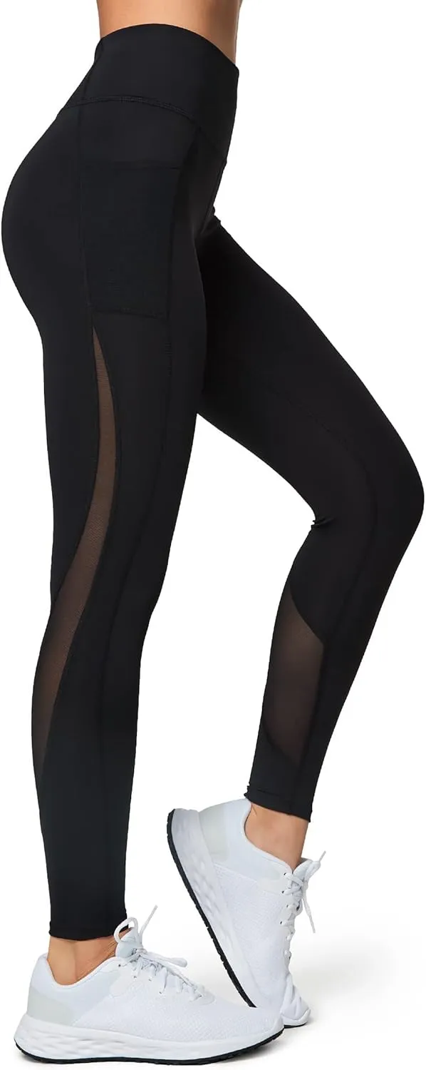 Yvette Damen Sport Leggings mit Mesh-Einsätze, blickdichte Gym Sporthose high Waist Jogging Hose