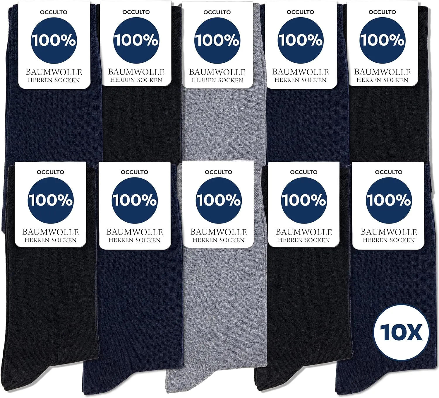 Occulto Herren 100% Baumwolle Socken 10-20er Pack (Modell: Ingo)