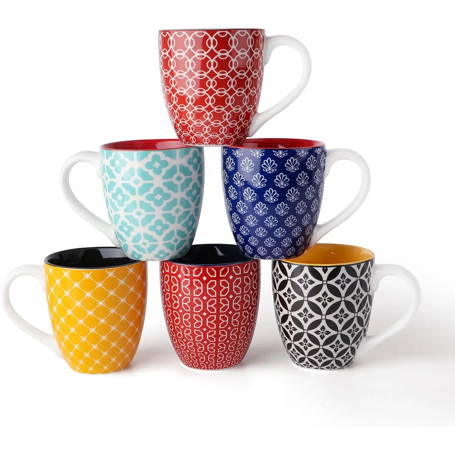 DOWAN Kaffeetassen Set 6er 560ml, Extra große Kaffeebecher Porzellan, Bunt