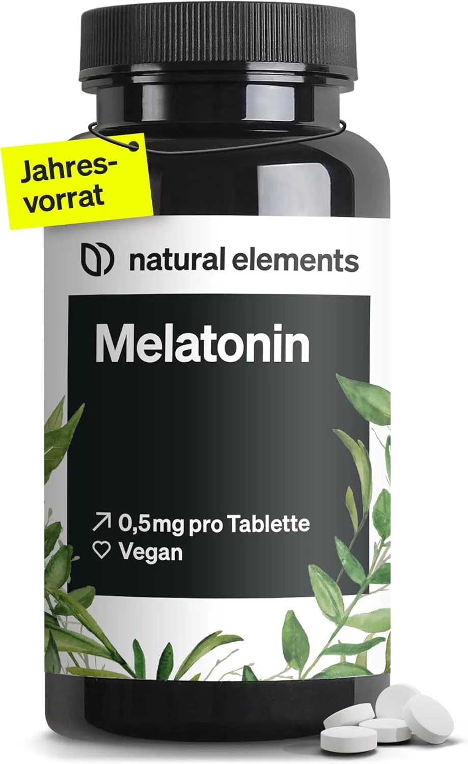 natural elements Melatonin, 365 tablets, 0.5 mg Melatonin Per Tablet, High Dose, No Unwanted Additives, Laboratory Test…