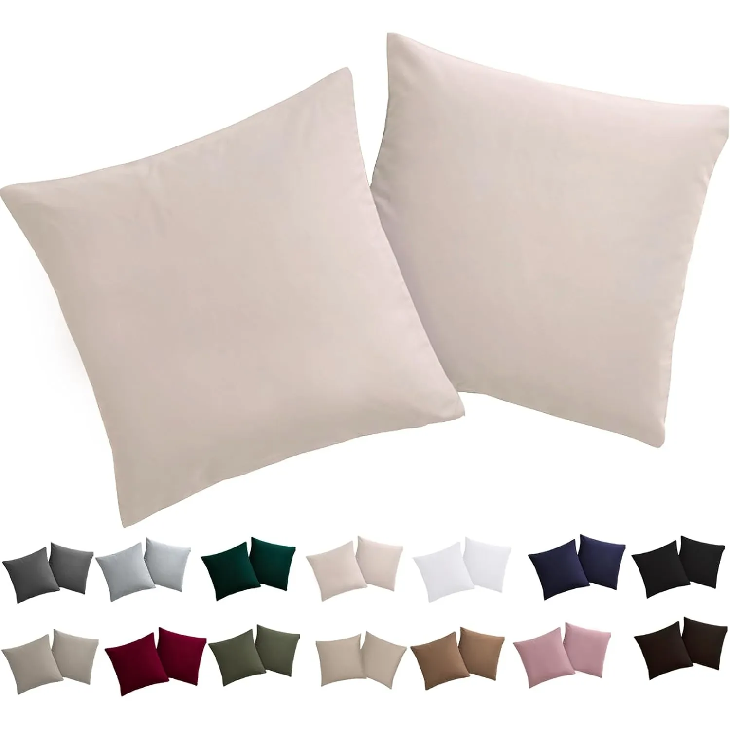 Soifox Kissenbezug 80x80 2er Set - Kopfkissenbezug 80 x 80 Beige 100% Mikrofaser bügelfrei & knitterfrei mit Reißversch…