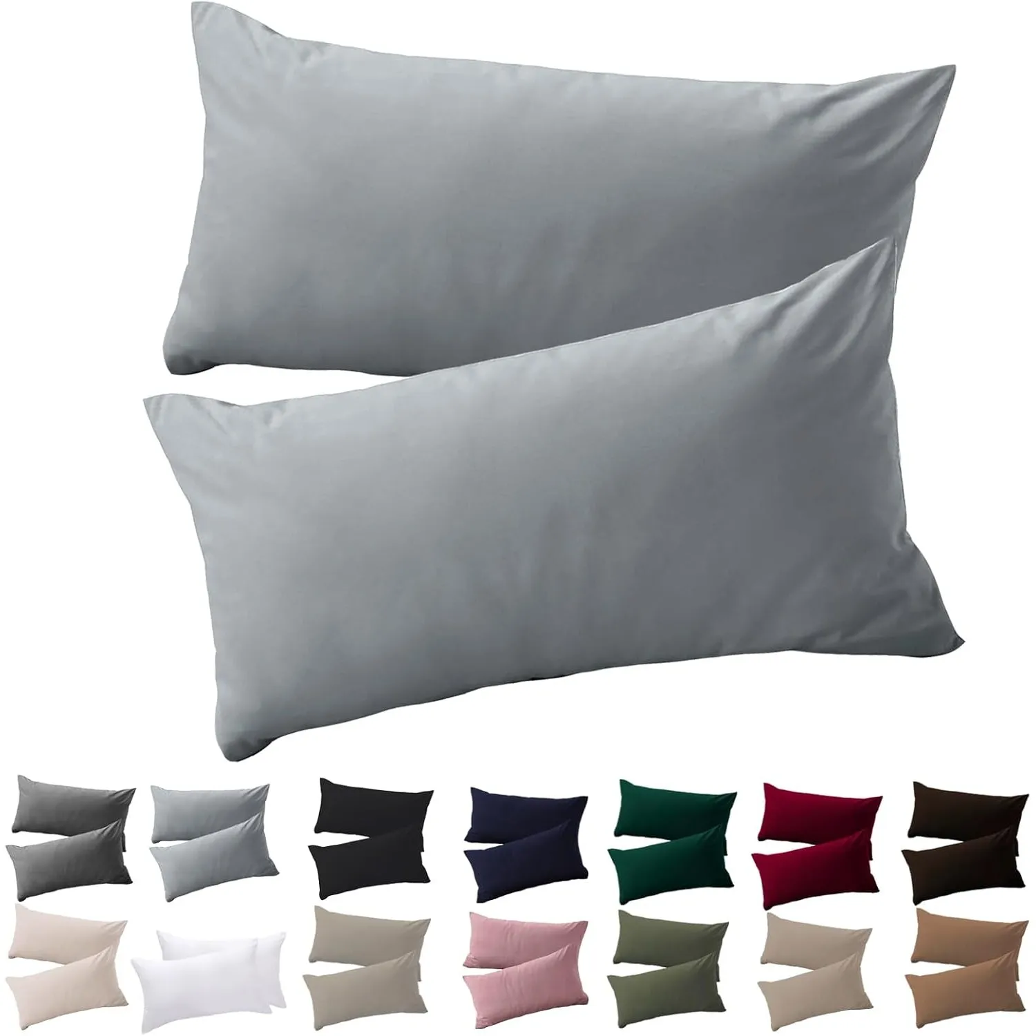 Soifox Kissenbezug 40 x 80 2er Set - Kopfkissenbezug 40x80 Grau 100% Mikrofaser bügelfrei & knitterfrei mit Reißverschl…
