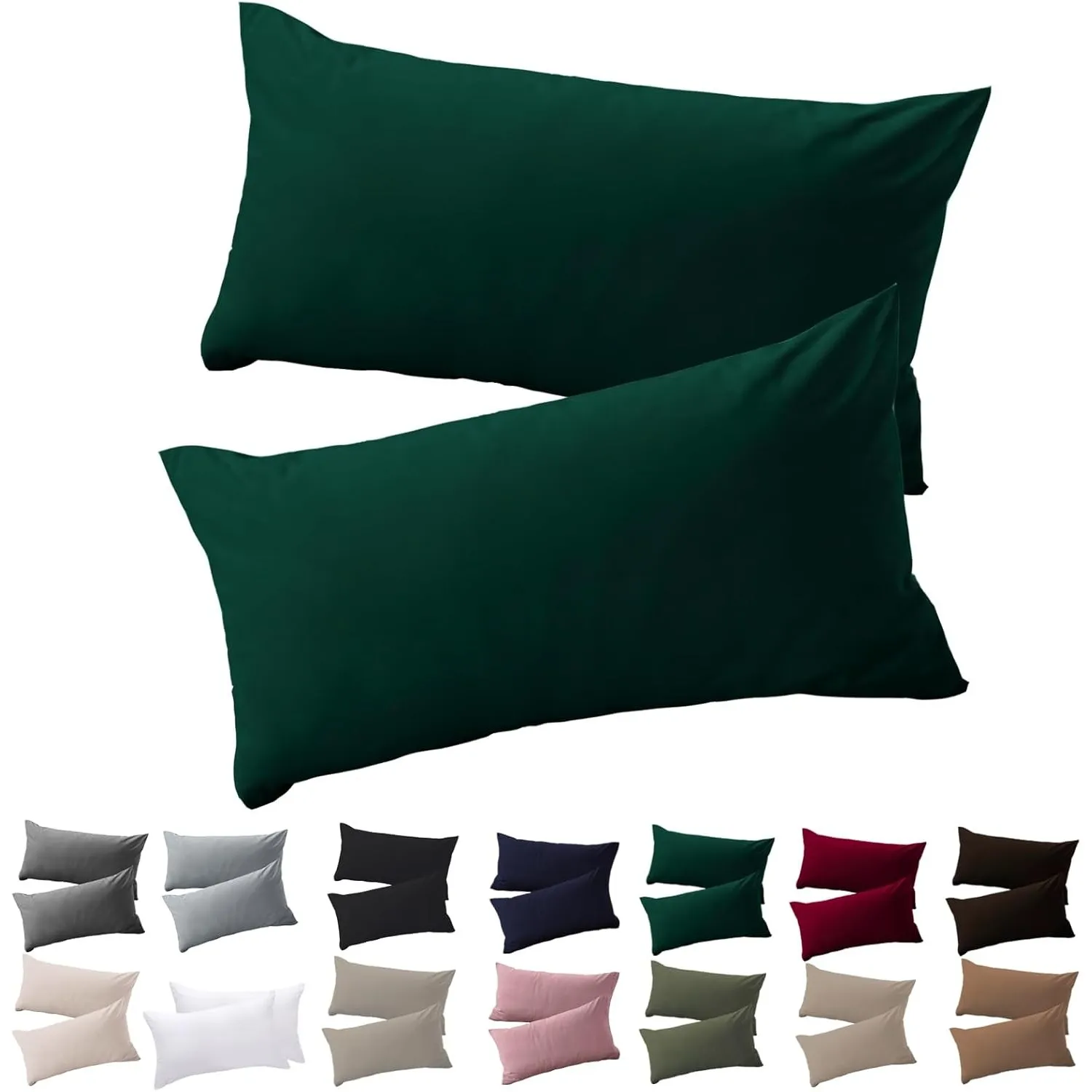 Soifox Kissenbezug 40 x 80 2er Set - Kopfkissenbezug 40x80 Dunkelgrün 100% Mikrofaser bügelfrei & knitterfrei mit Reißv…