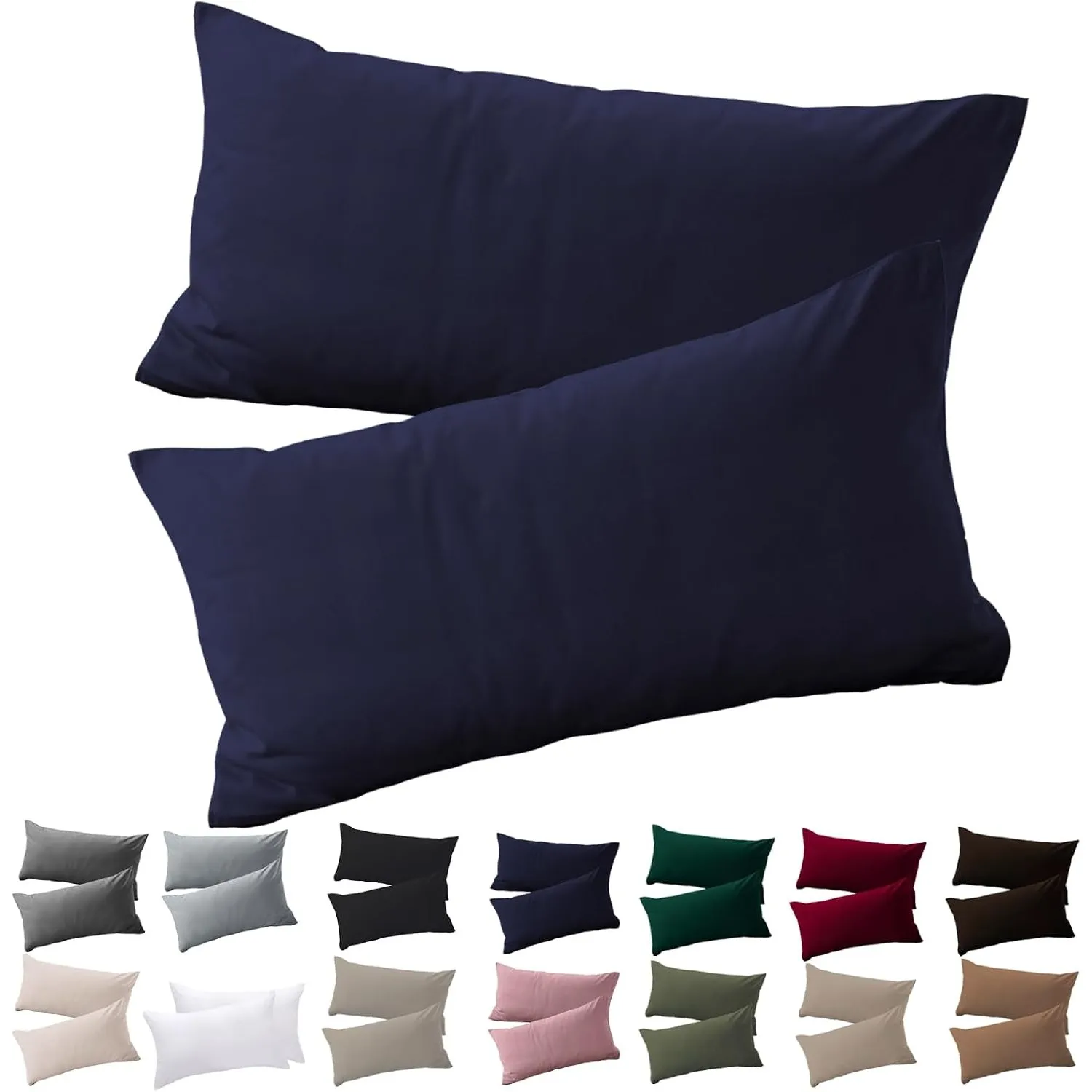 Soifox Kissenbezug 40 x 80 2er Set - Kopfkissenbezug 40x80 Blau 100% Mikrofaser bügelfrei & knitterfrei mit Reißverschl…