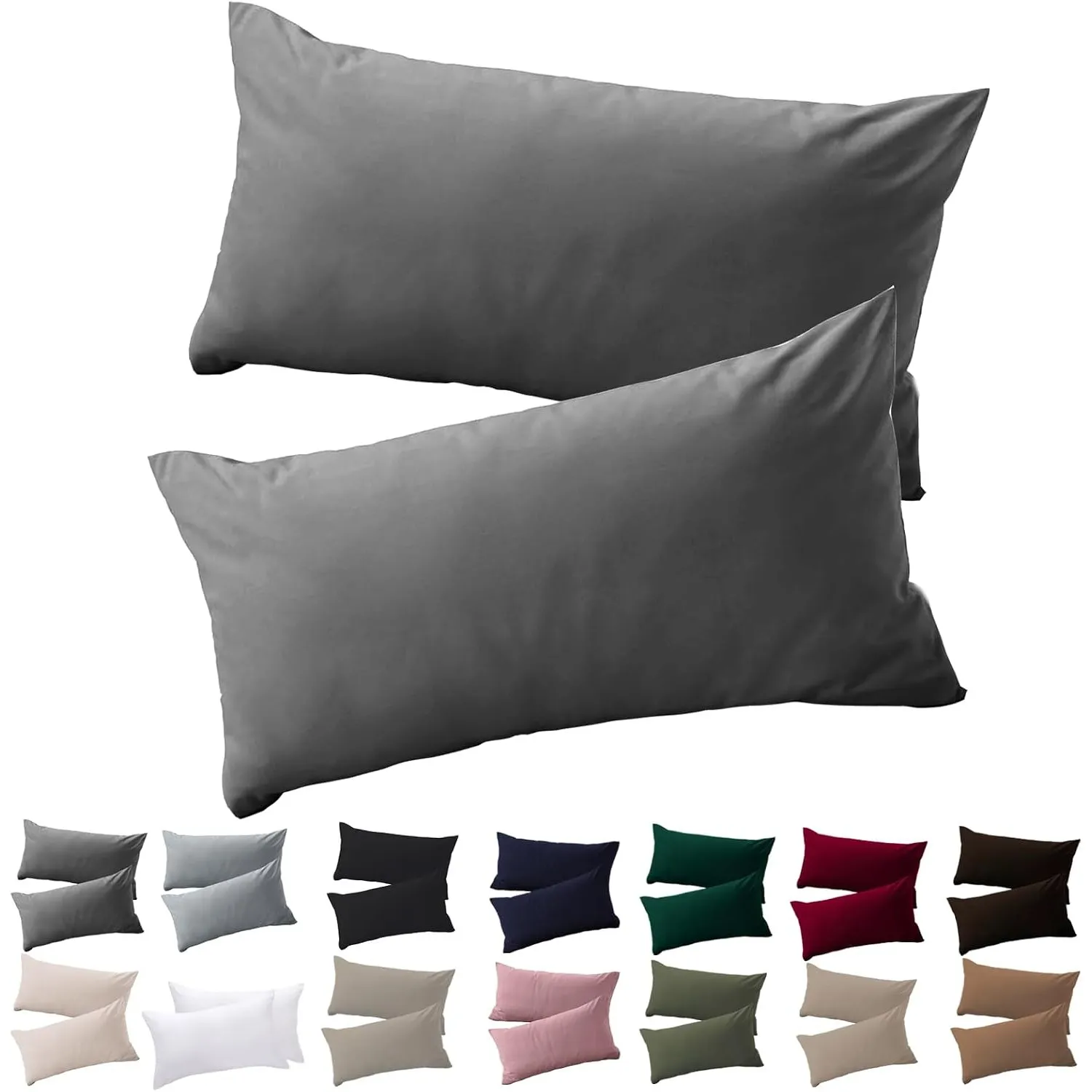 Soifox Kissenbezug 40 x 80 2er Set - Kopfkissenbezug 40x80 Anthrazit 100% Mikrofaser bügelfrei & knitterfrei mit Reißve…