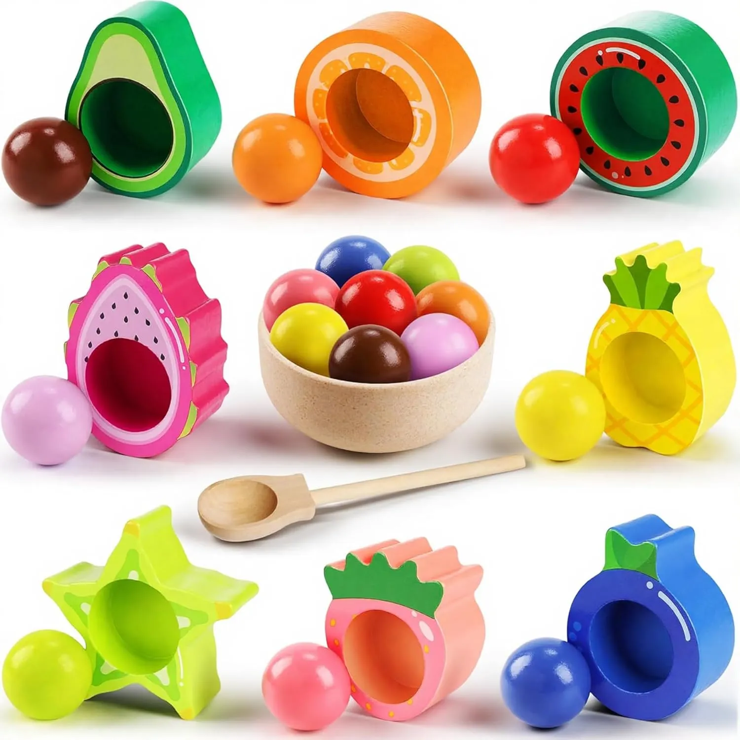 Montessori Spielzeug ab 2 Jahr, Ostern Geschenke Kinder, Baby Motorikspielzeug Obst Holzspielzeug, Kinder Lernspielzeug…