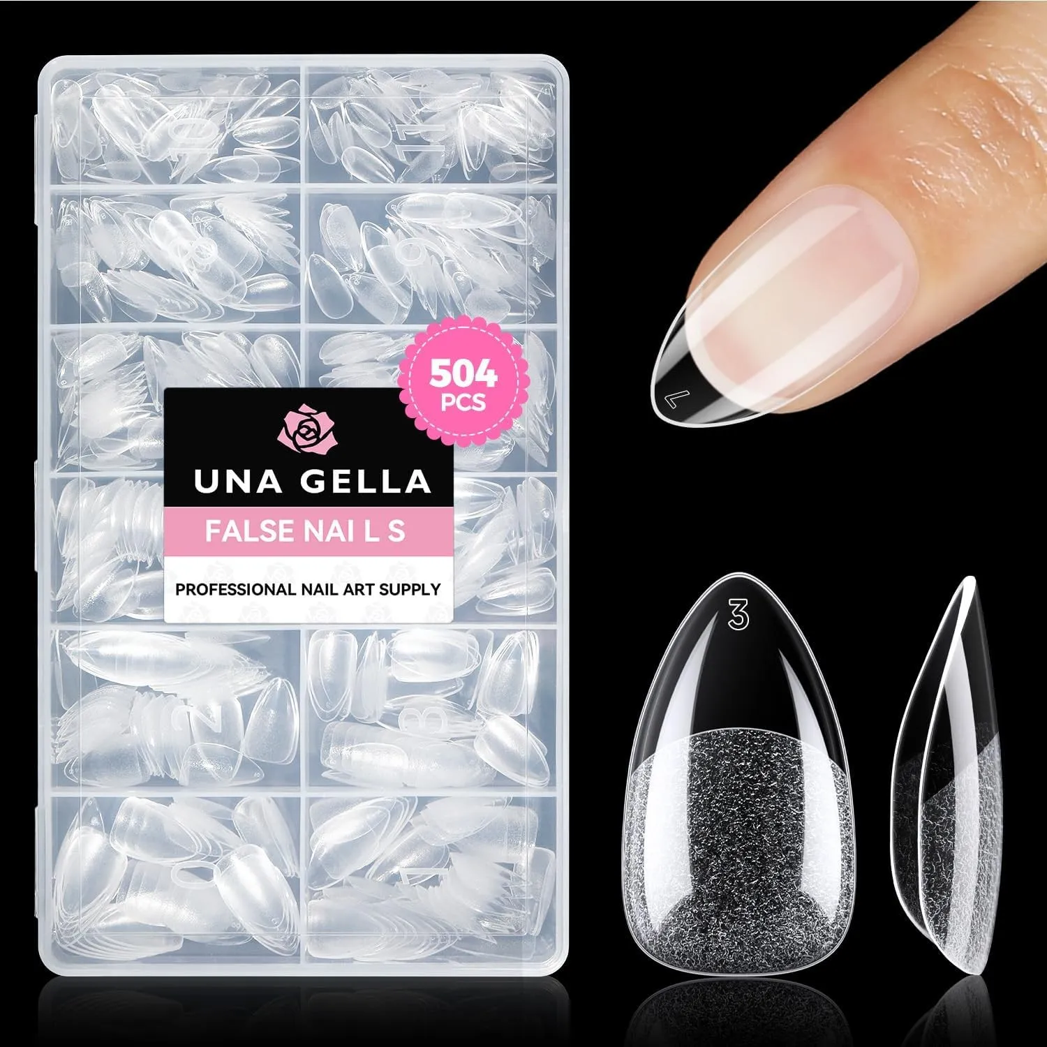 UNA GELLA Kurze Mandel Nail Tips, 504 Stück Nageltips Almond Tips für Gelnägel Soft Gel Nagelspitzen Full Cover Nails T…