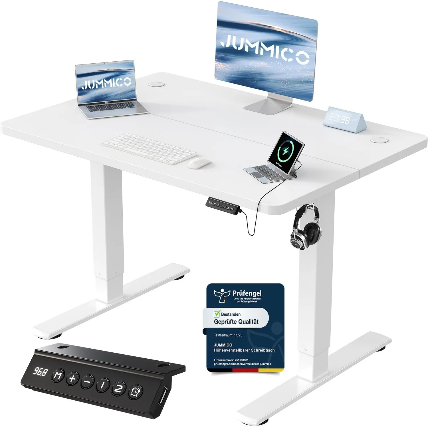 JUMMICO Höhenverstellbarer Schreibtisch 100 x 60 cm, USB-A-Anschluss