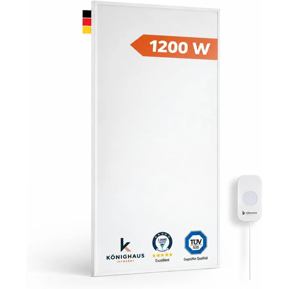 Könighaus Infrarotheizung 1200 W - Smart Thermostat & App - 18-29 m²