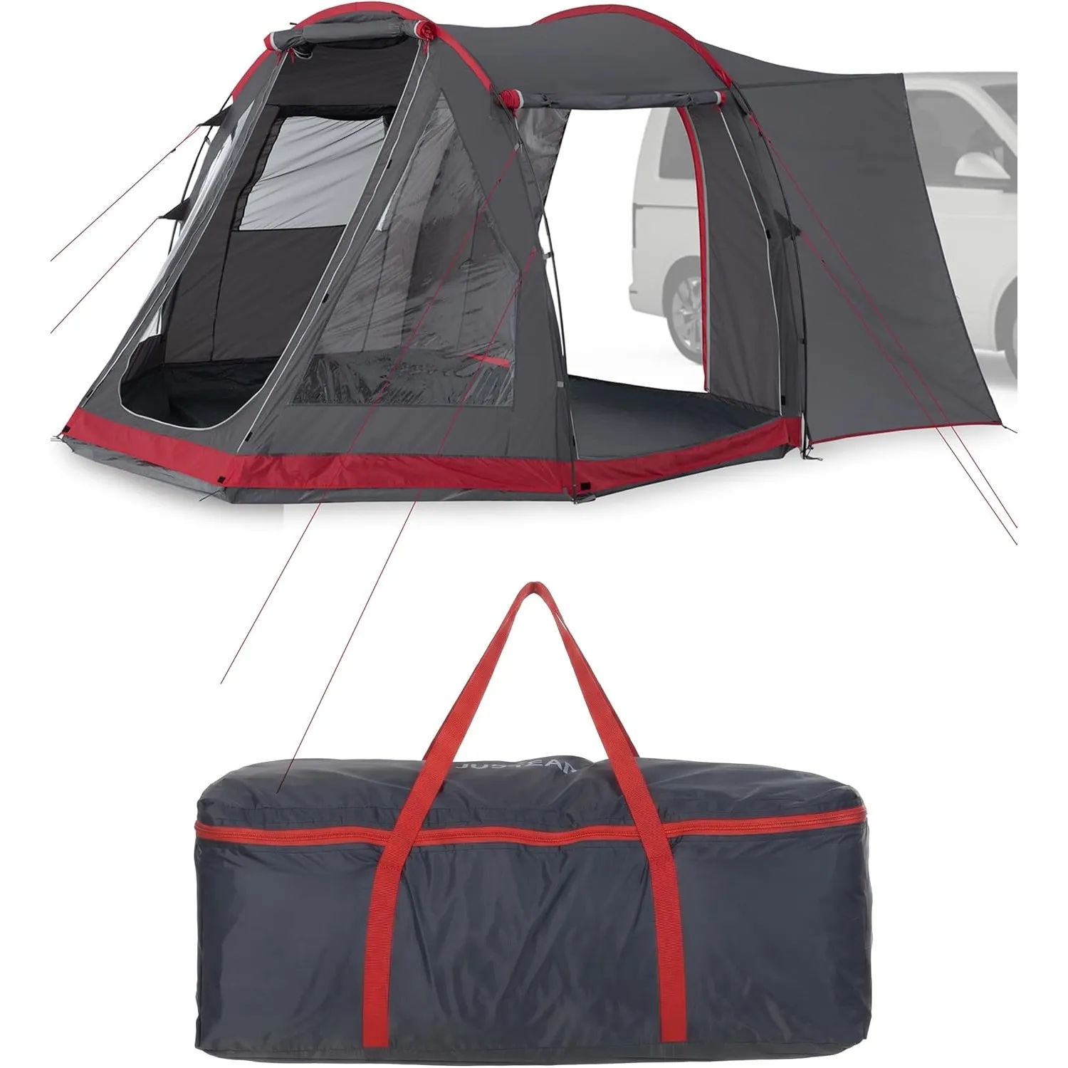 JUSTCAMP Yuba Bus Vorzelt mit Boden (für 4-5 Personen), Keder 5 & 7 mm, Anbauhöhe 180-220 cm