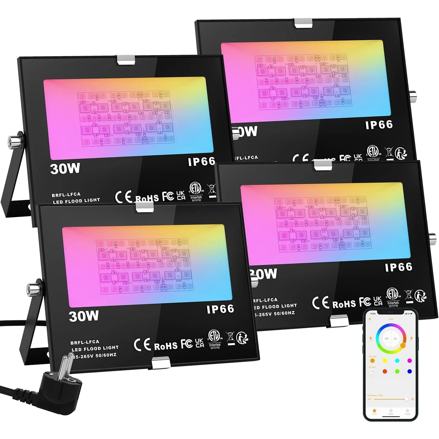 ChangM RGB LED Strahler Fluter Außen Strahler 30W 4 Pack Bluetooth APP-Steuerung 16 million Farben Smart Flutlichtstrah…