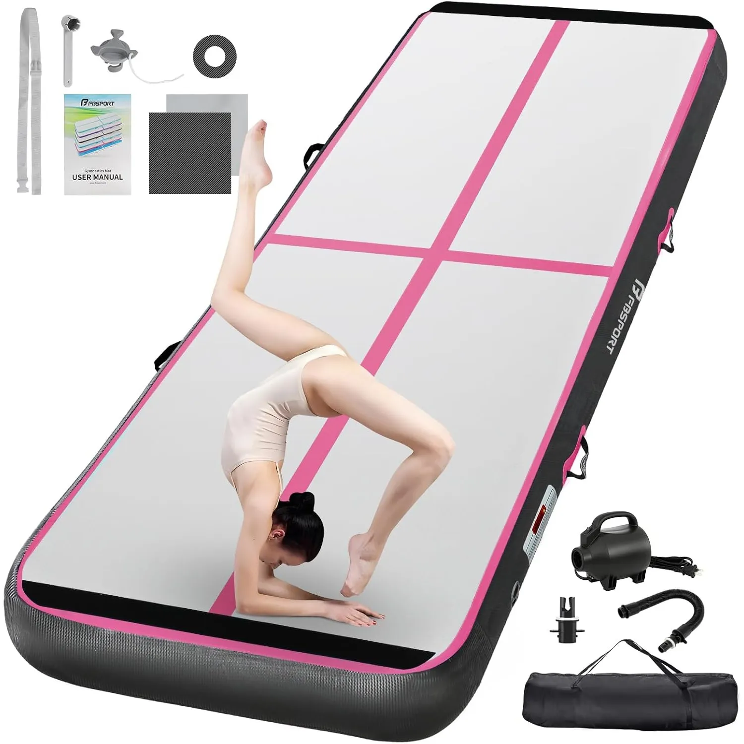 FBSPORT Airtrack Matte,10/20cm Hoch Verdicken 2/3/4/5/6/ M Tumbling Matte,Gymnastikmatte mit Luftpumpe,Trainingsmatte m…
