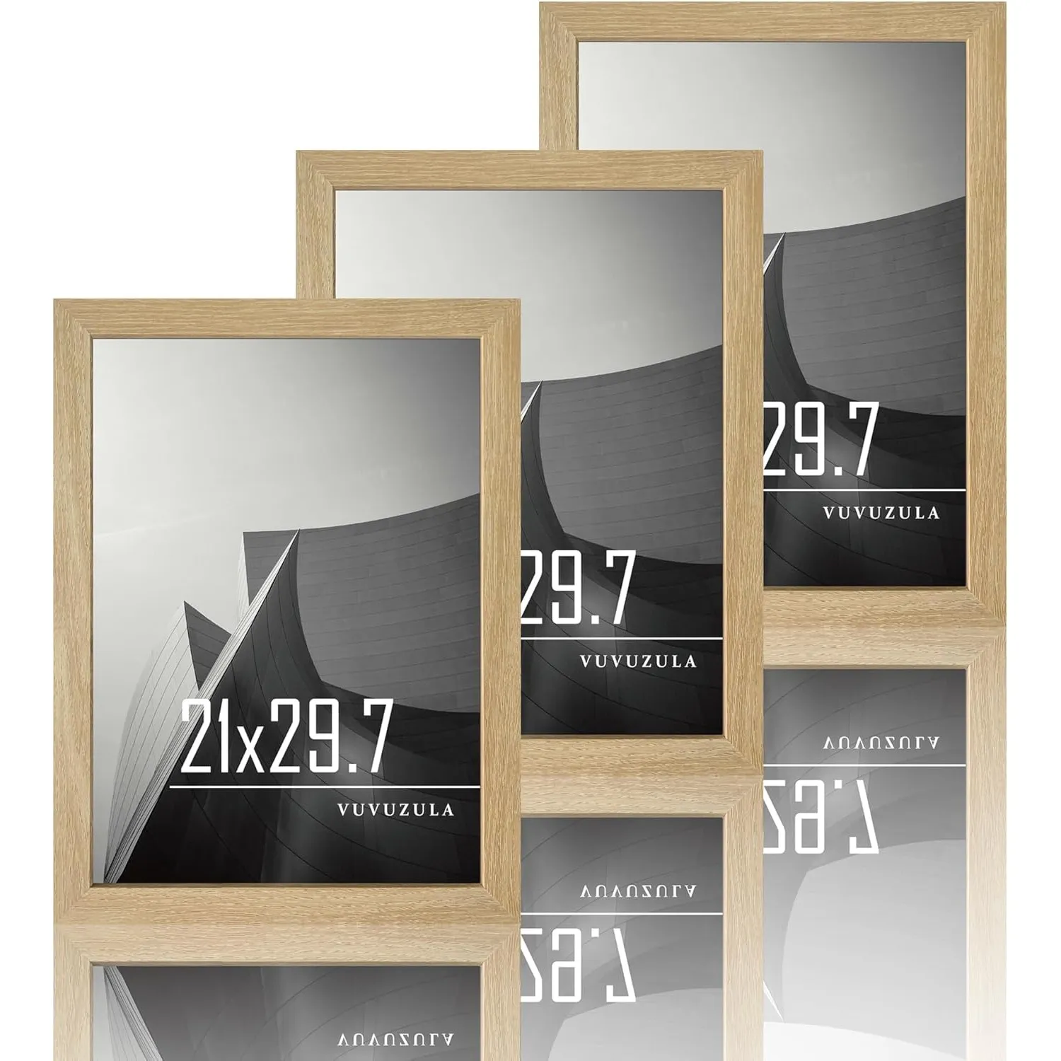 VUVUZULA Bilderrahmen A4 Holzrahmen 21x30cm Holz Fotorahmen MDF Rahmen DIN A4 für Urkunden in Natur 3er Set