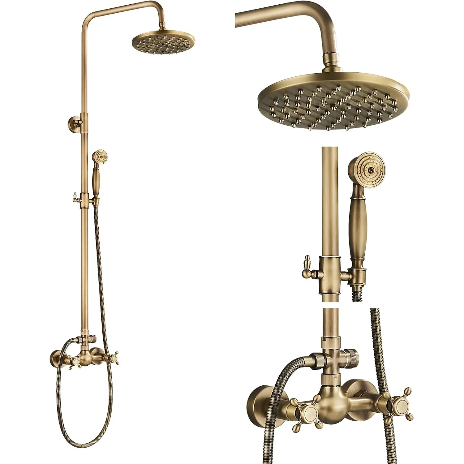 Duschsäule mit Mischer Vintage-Messing-Duscharmatur mit Handbrause und Duschkopf 100-130 cm höhenverstellbar