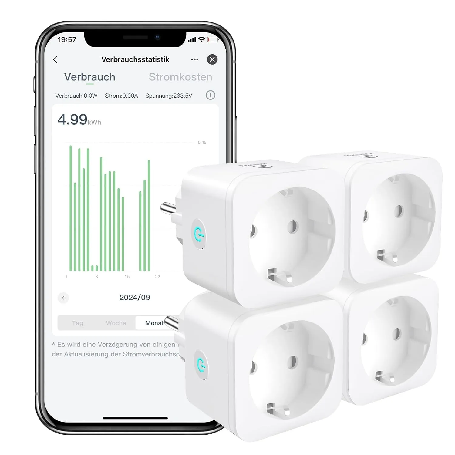 EIGHTREE Smart WLAN Steckdose mit Stromverbrauch Messen, 16A, 4er Pack