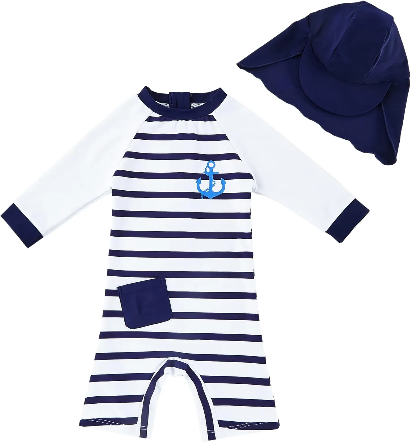 upandfast Baby Boys Swimsuit with Sun Hat UPF 50+ One Piece Zip Children's Swimsuit