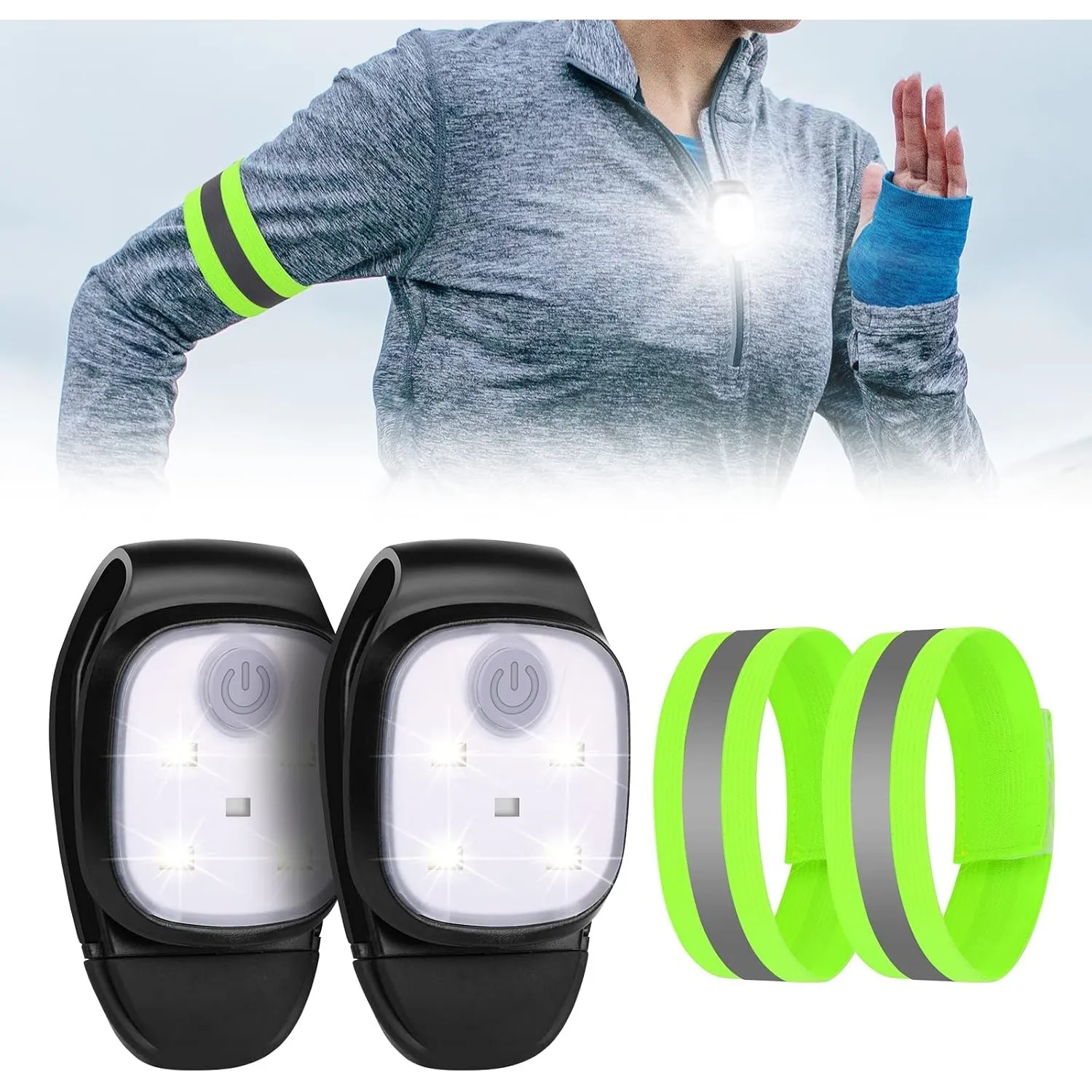 URAQT LED Clip Lampe,2 Stücke 4 Modi PRO Lauflicht mit 2 Stücke Elastische Reflektierendes Armbands USB Wiederaufladbar…