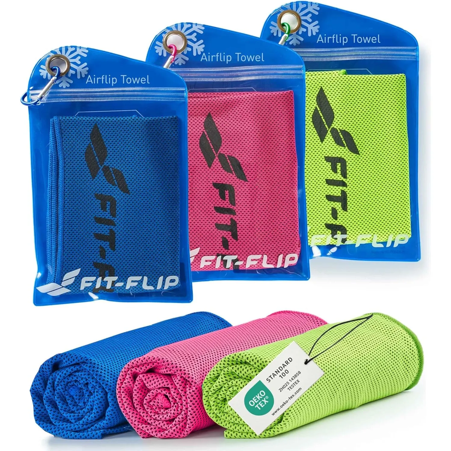 Fit-Flip Kühltuch 3er Set – kühlendes Handtuch Fitness und Sport – mikrofaser kühlhandtuch Nacken – Airflip kühltücher …