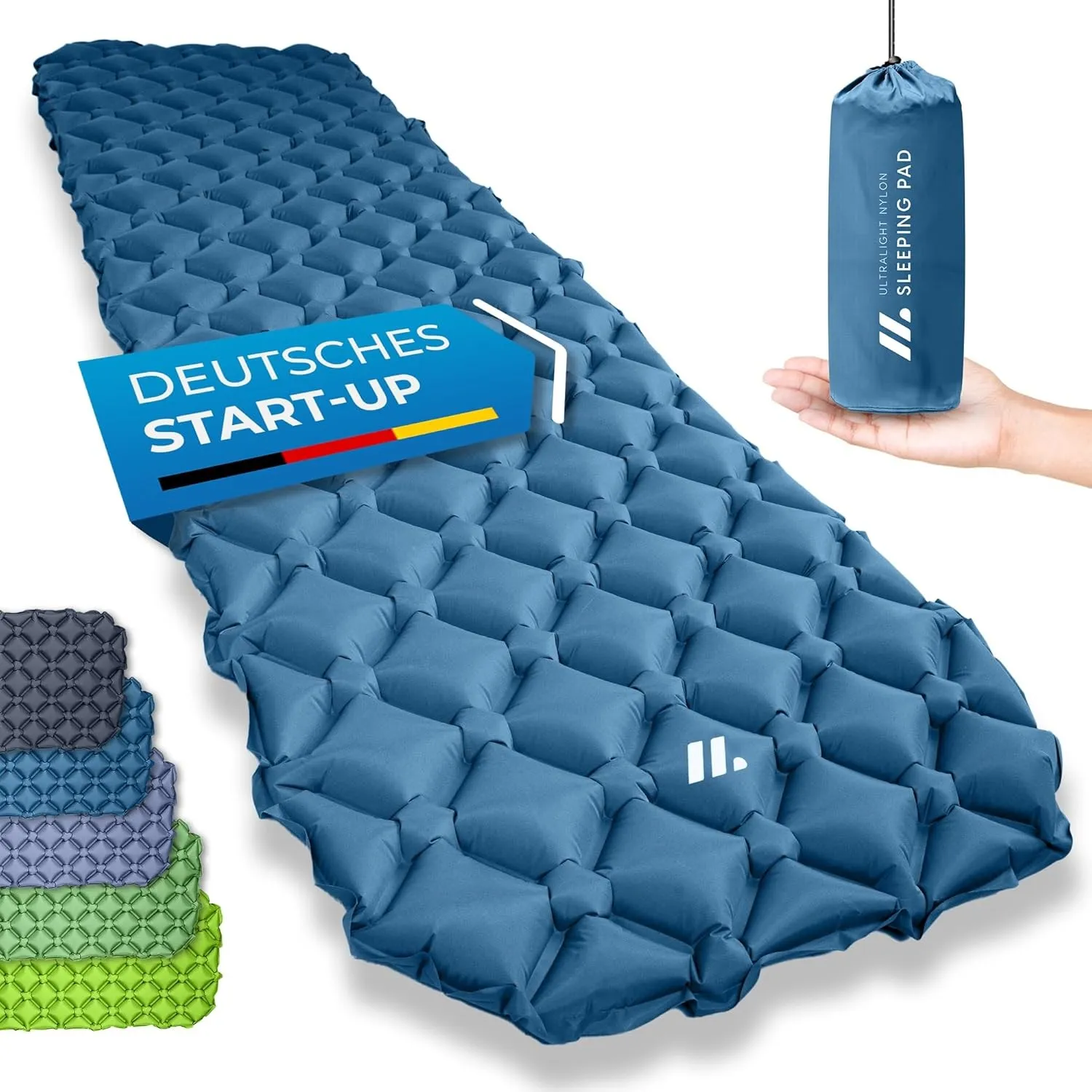 NORDMUT Isomatte Ultraleicht [mit Reparaturset] kleines Packmaß - Aufblasbare Luftmatratze Camping - Camping Matratze W…