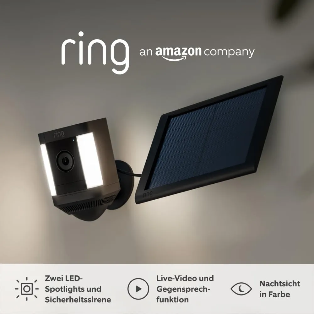 Ring Spotlight Cam Plus Solar von Amazon | 1080p-HD-Video, Gegensprechfunktion, Nachtsicht in Farbe, LED-Spotlights, Si…