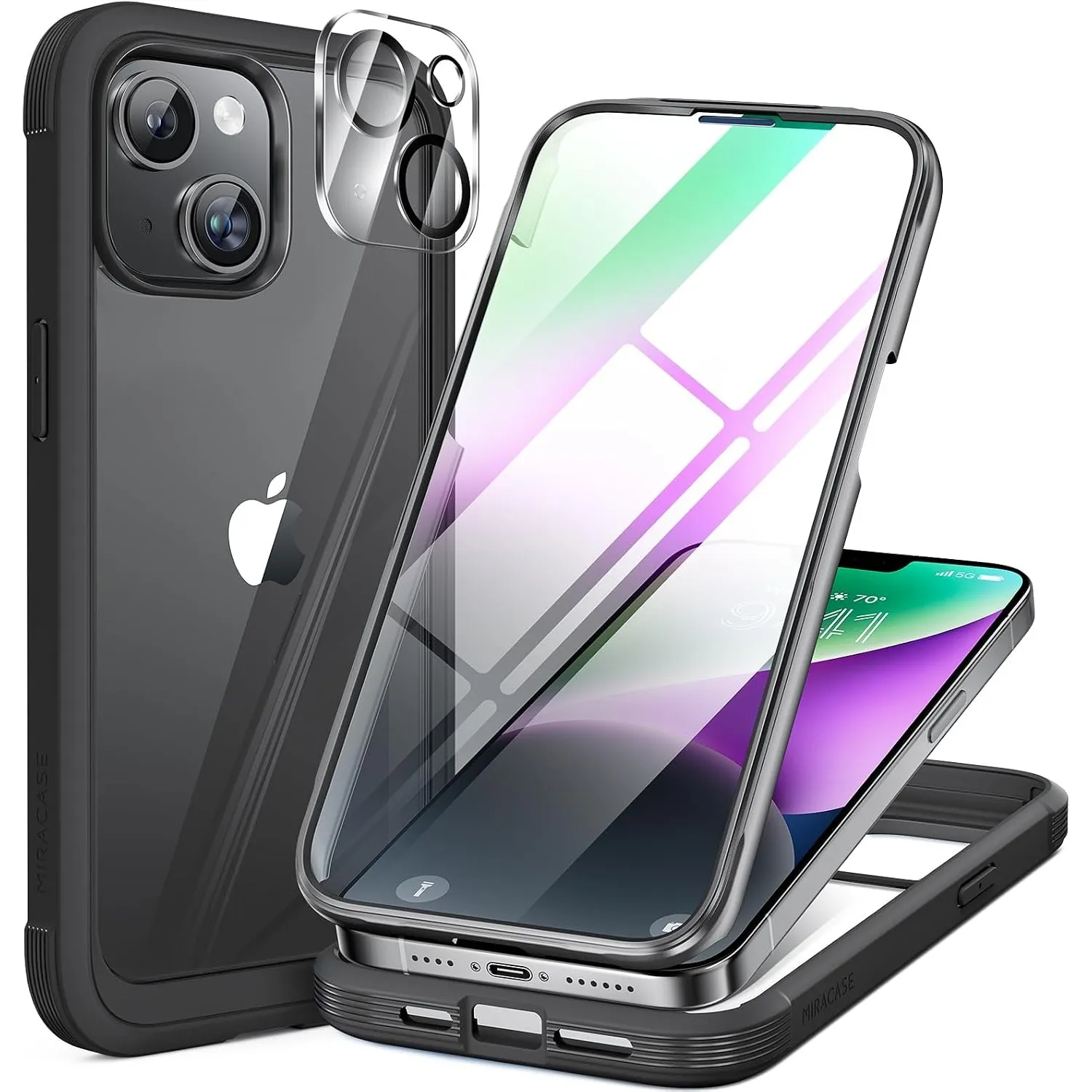 miracase 360 Grad Hülle für iPhone 13/ iPhone 14 (6.1 Zoll), Ganzkörper Schutzhülle mit eingebauter Glas Displayschutzf…