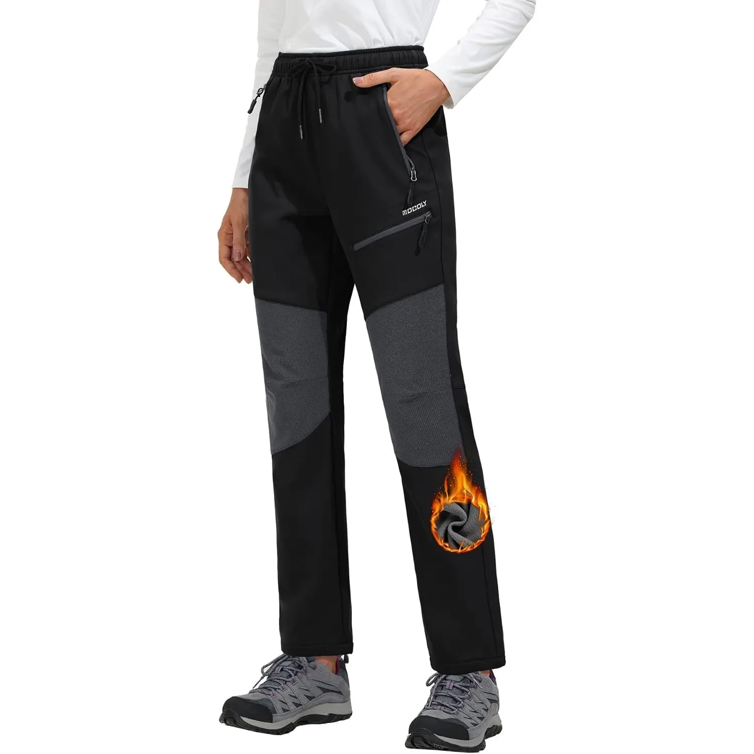 MOCOLY Damen Trekkinghose Thermo Skihose Winter Fleece Gefütterte Softshell Wanderhose Wasserdicht Warm Outdoor Hose Sc…