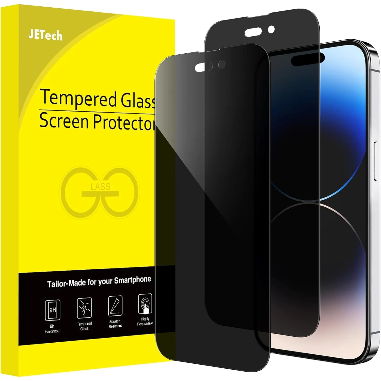 JETech Sichtschutz für iPhone 14 Pro, 2 Stück | Full Screen Gehärtetes Glas Schutzfolie, Kantenabdeckung, Hüllenkompati…