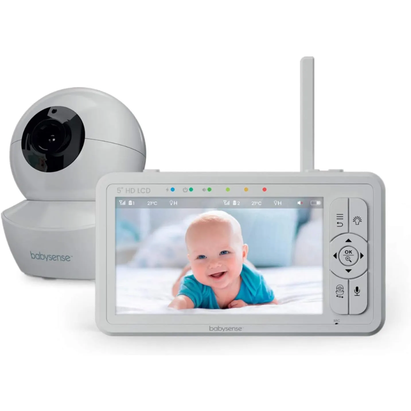 Babysense HDS2 Babyphone mit Kamera, 5 Zoll 720P HD, Ohne WLAN, Nachtlicht, Wiegenlieder, 300m Reichweite, Zwei-Wege-Au…