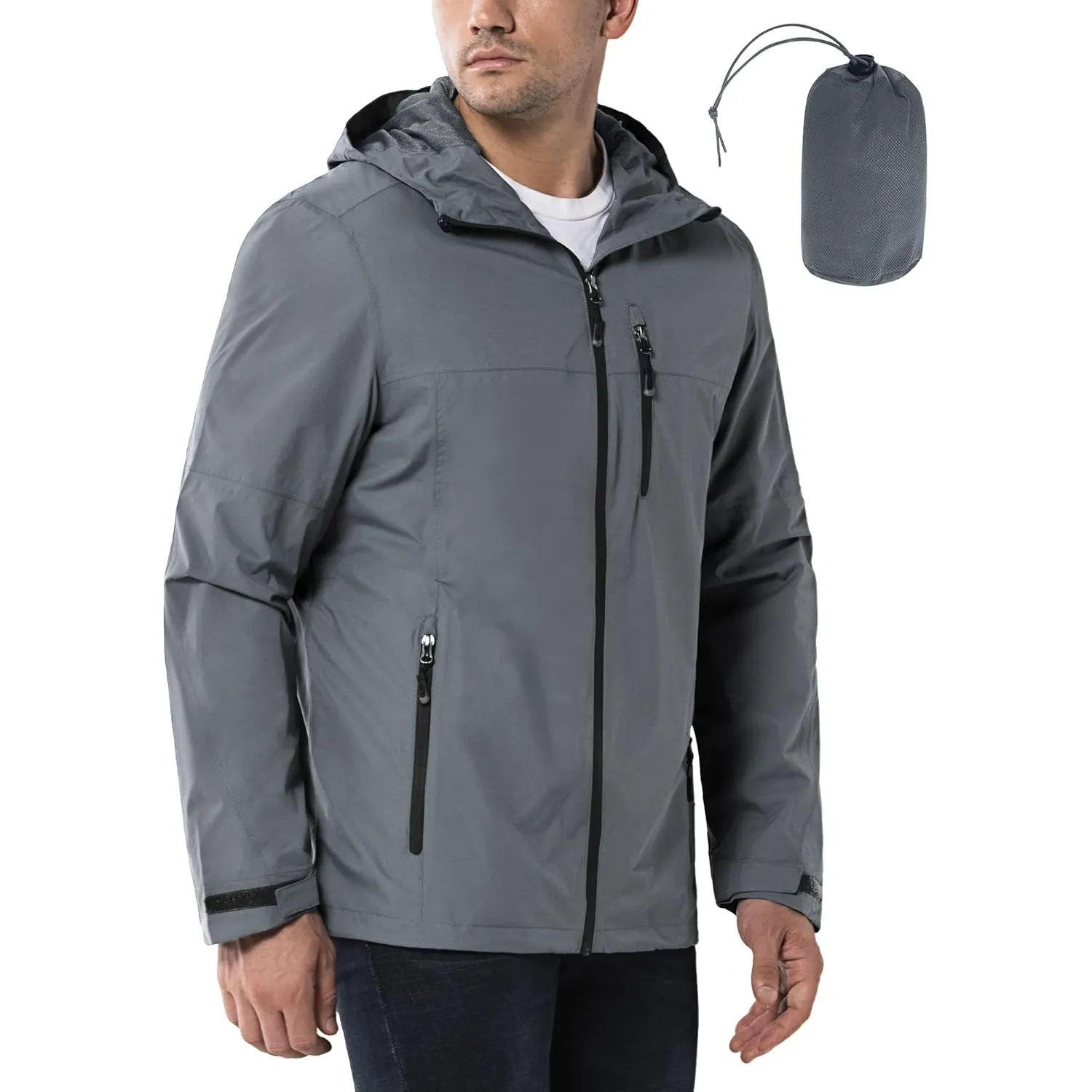 33,000ft Regenjacke Herren Wasserdicht Outdoorjacke Leichte Freizeitjacke Packbare Windjacke Fahrrad Regenmantel mit Ka…