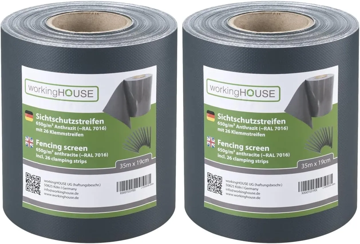 WORKINGHOUSE PVC Sichtschutzstreifen 650g/m² Premium für Doppelstabmatten Zaun – 2er Spar-Set (70m Gesamtlänge), Anthra…
