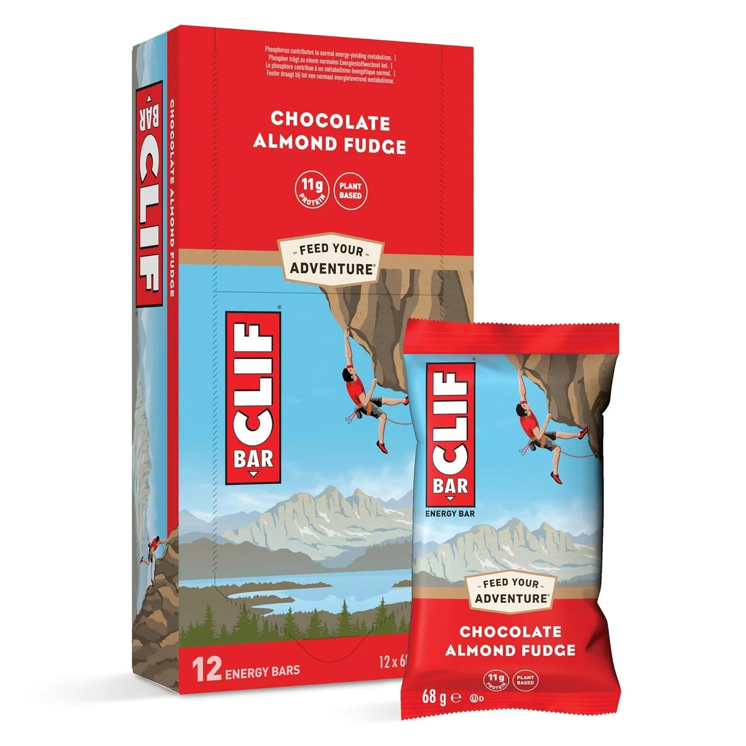 CLIF BAR Chocolate Almond Fudge Pflanzlicher Energieriegel, 12 x 68 g