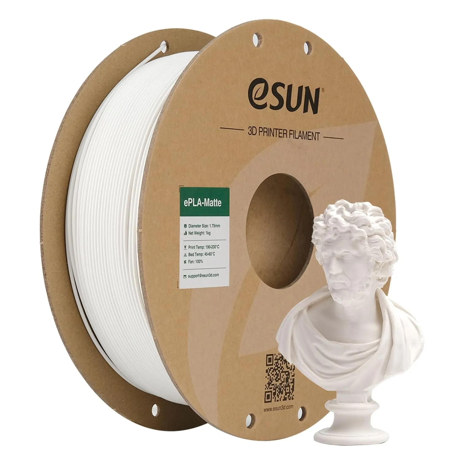 eSUN Upgraded Matte PLA Filament 1.75mm, Milchig Weiß,1KG