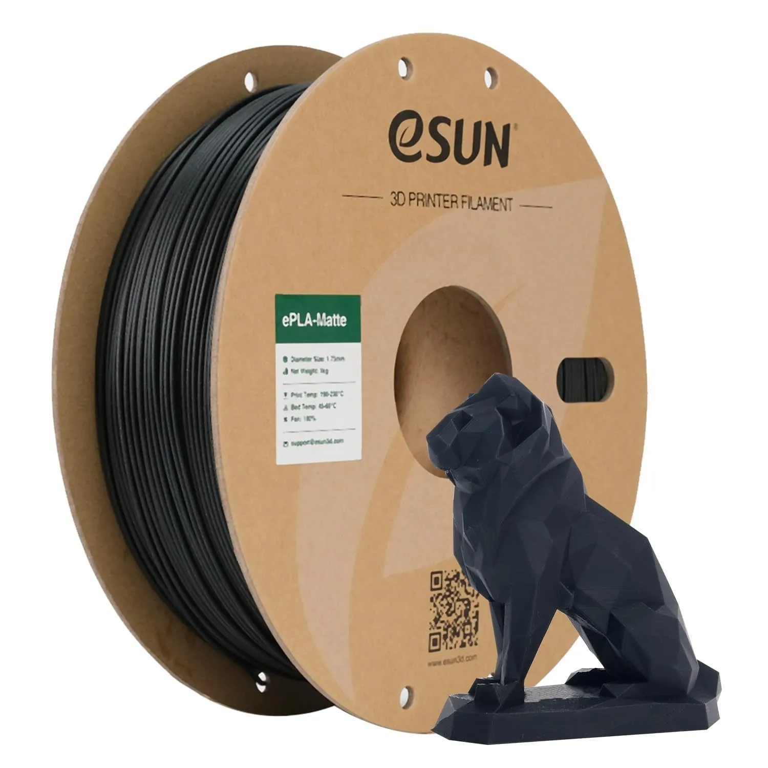 eSUN Upgraded Matte PLA Filament 1.75mm, Dunkel Schwarz,1KG