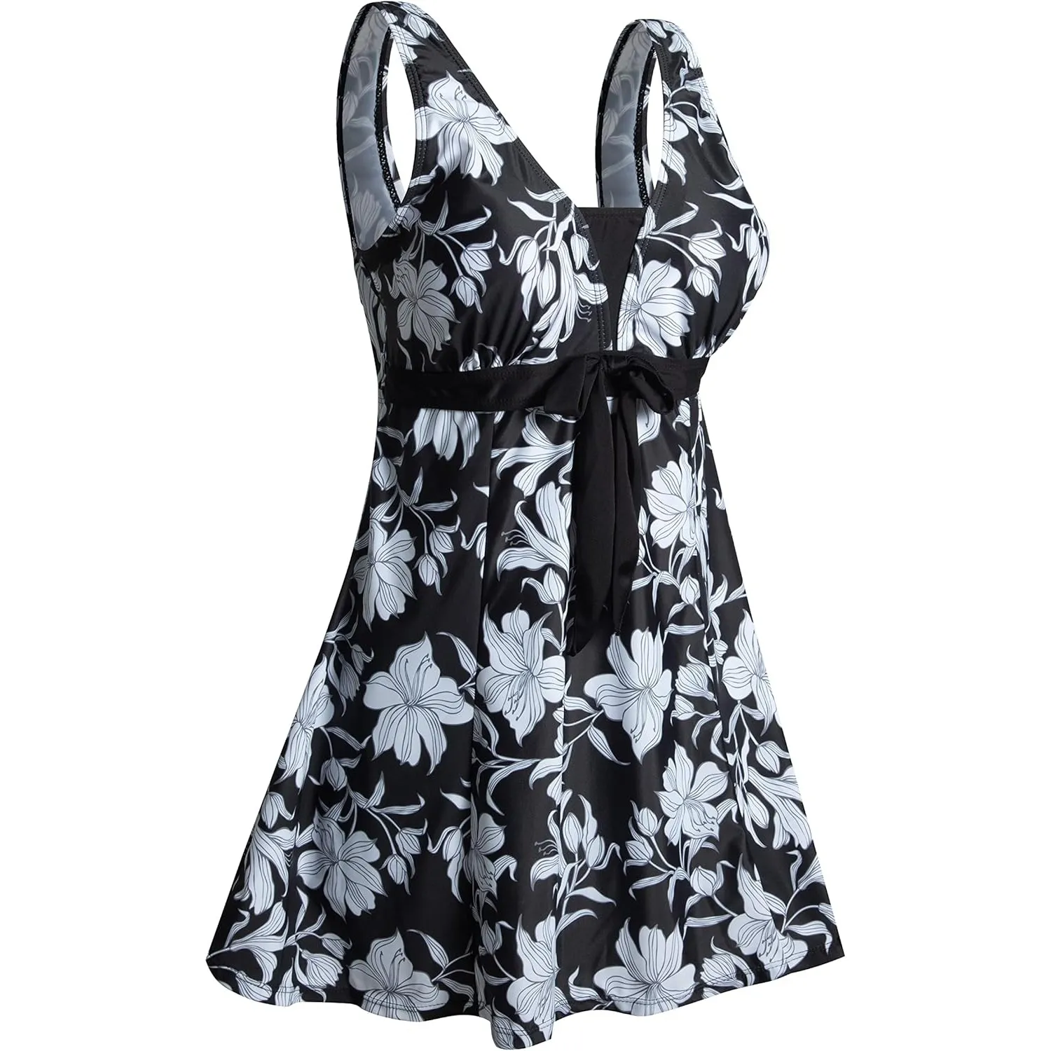 Ecupper Badeanzug Damen Elegant Einteiliger Badeanzug Mit Brustpolster Badeanzugkleid Baderock