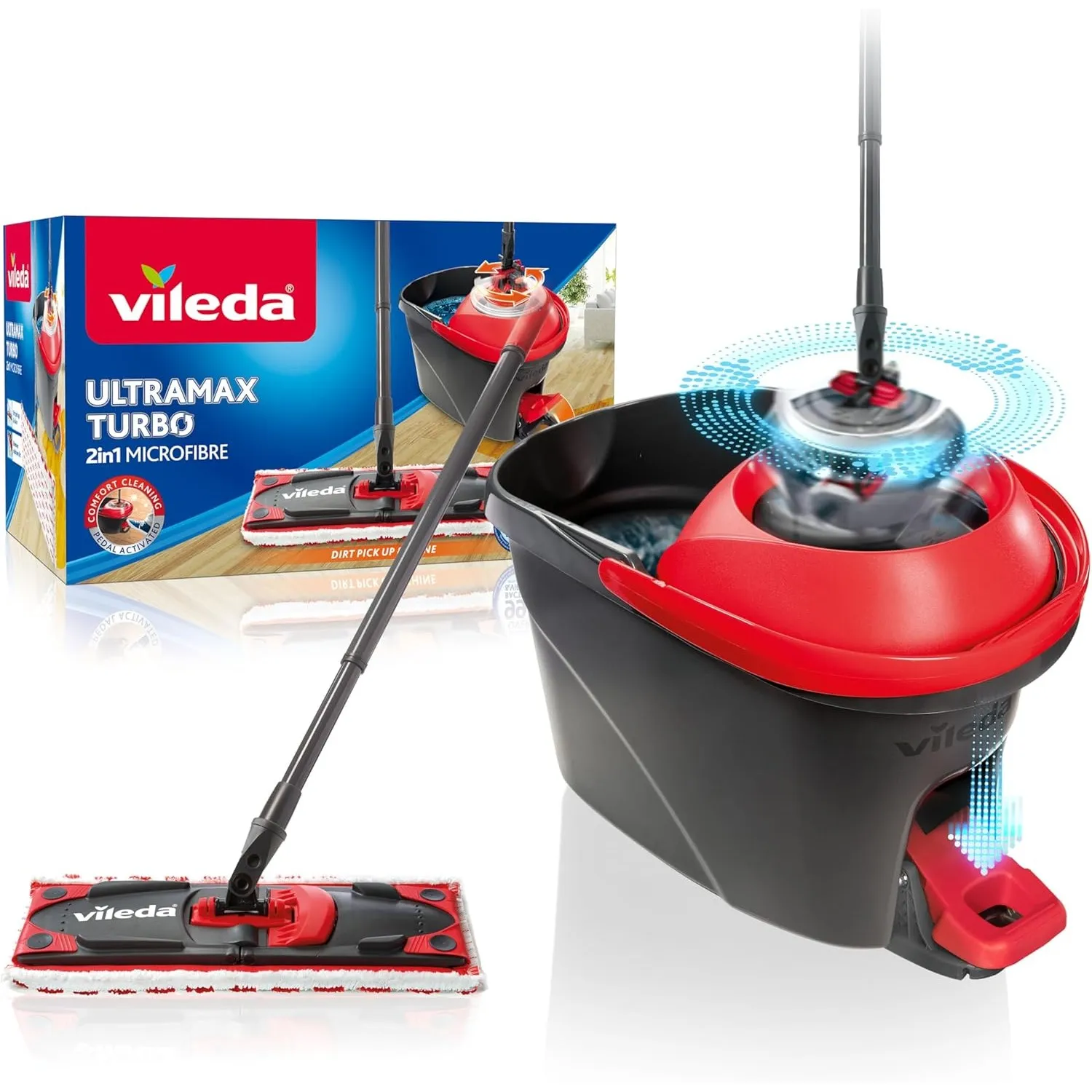 Vileda Ultramax Turbo 2in1 Bodenwischer Set, Teleskopstiel & Eimer