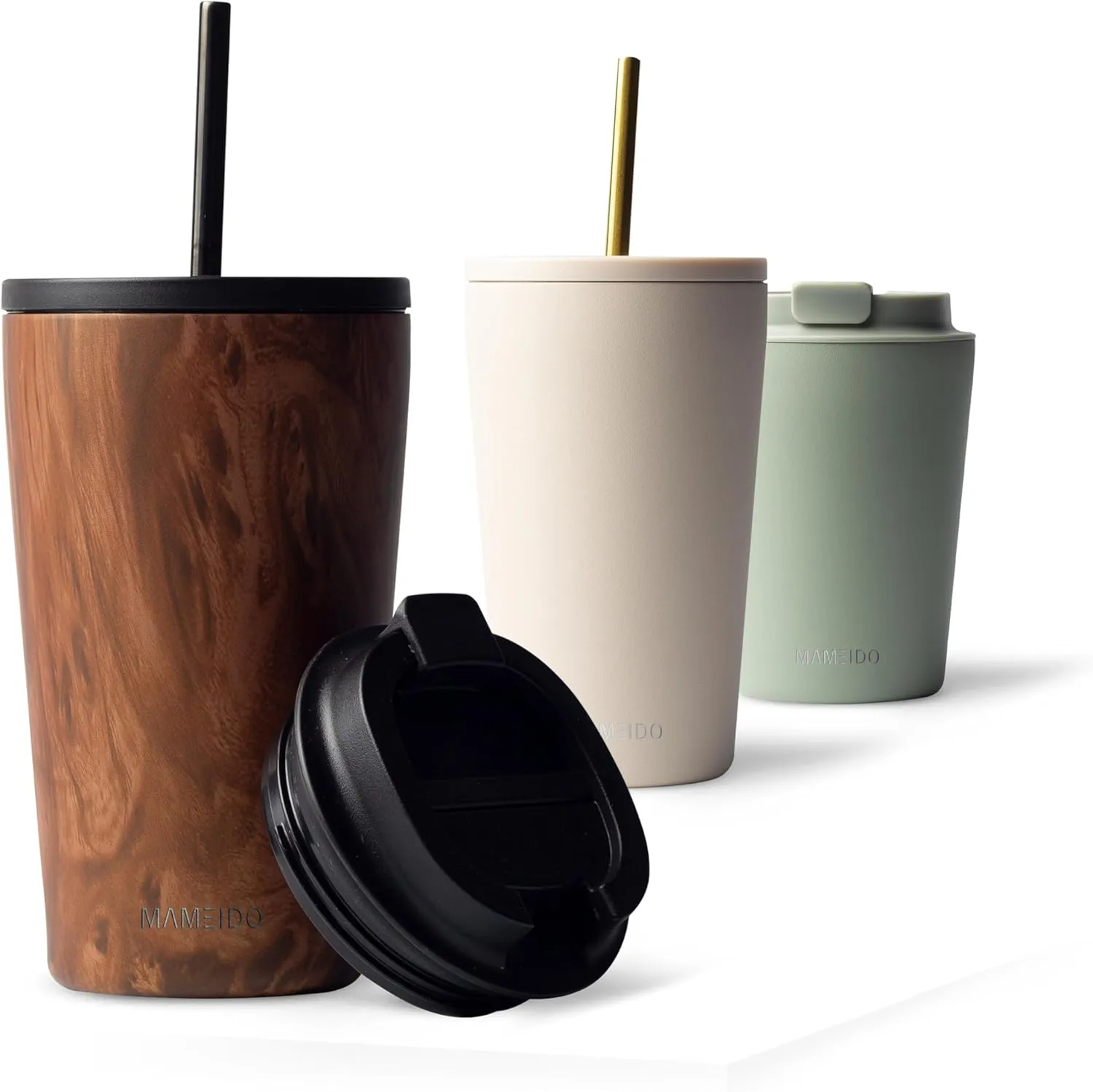 MAMEIDO Thermobecher mit Strohhalm 470 ml, Trinkbecher mit Deckel und Strohhalm aus Edelstahl doppelwandig isoliert, au…