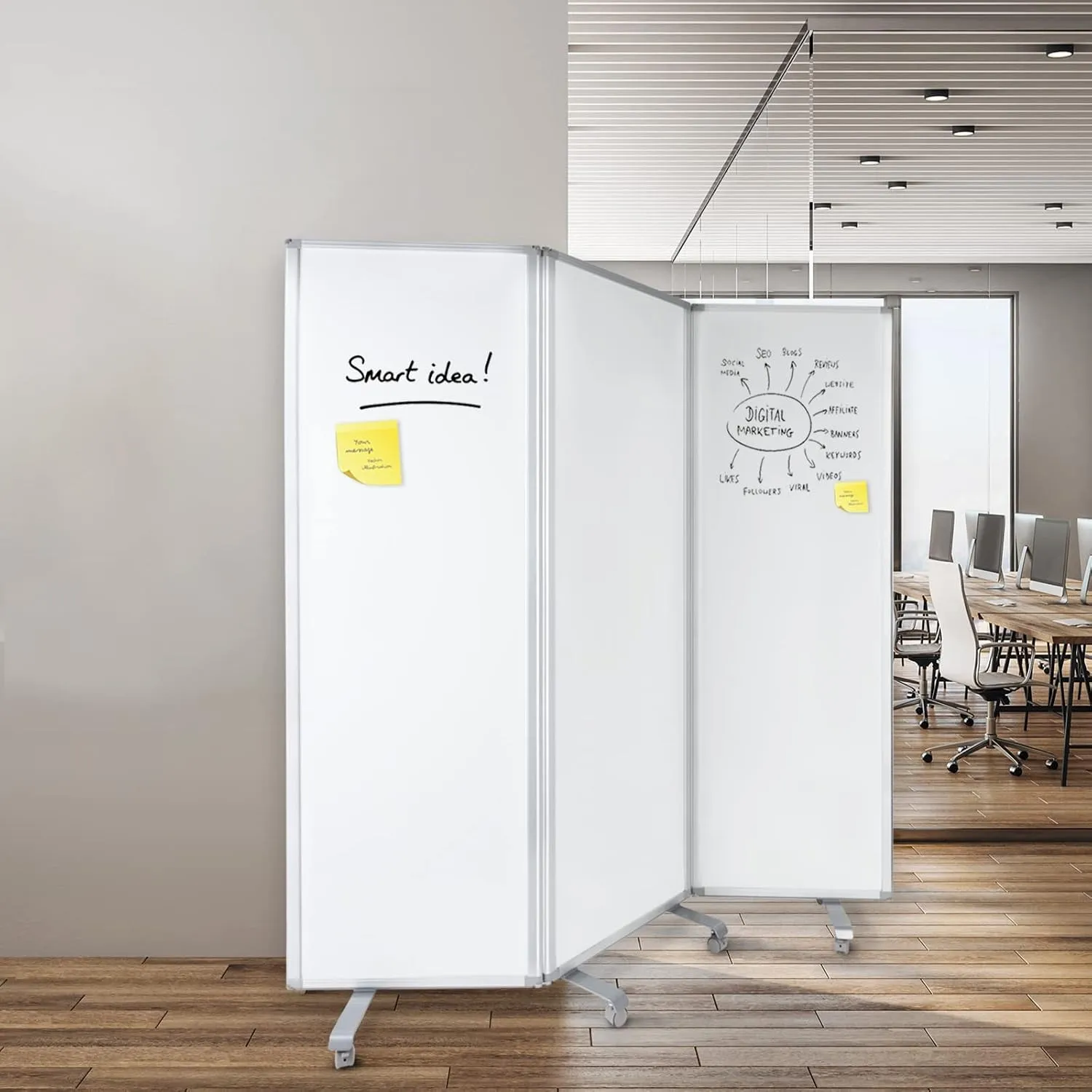 MOB Präsentationswand - Mobile Trennwand - Whiteboard - magnetisch & klappbar - Stellwand Trennwand Raumteiler - Pinnwa…