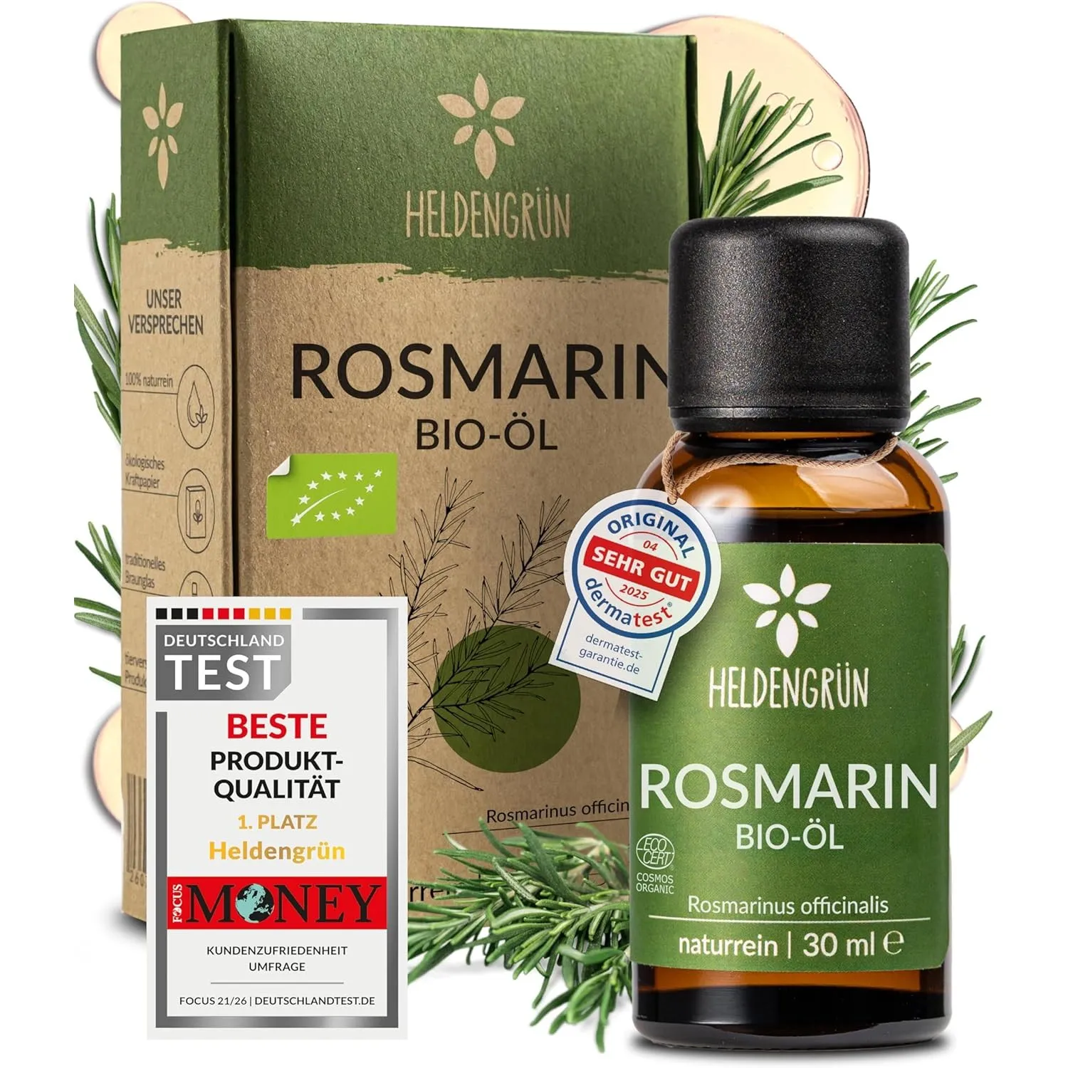 Heldengrün® BIO Rosmarinöl Haare [HOCHDOSIERT] für Kopfhaut & Bart 30 ml