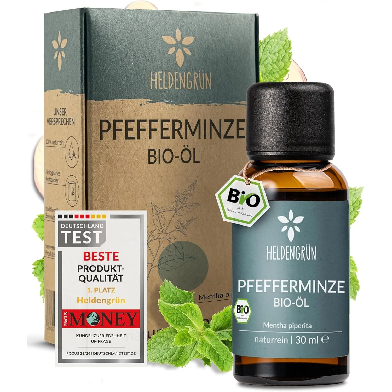 Heldengrün® BIO Pfefferminzöl [100% NATURREIN] Ätherisches Öl 30 ml