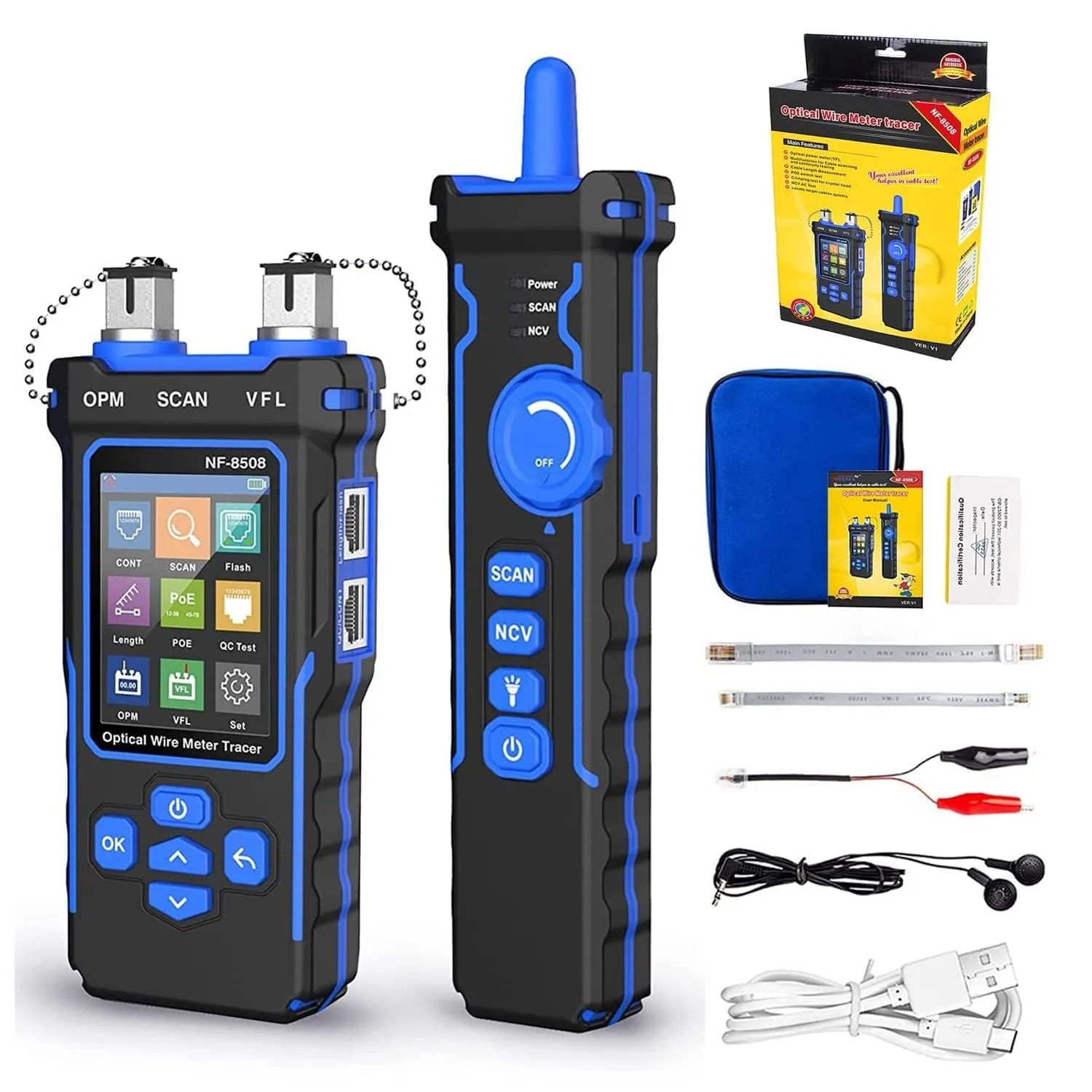 NOYAFA NF-8508 Netzwerkkabeltester mit Optischem Leistungsmesser, Ethernet Kabeltester, RJ45/RJ11 Port Tester, VFL PoE …