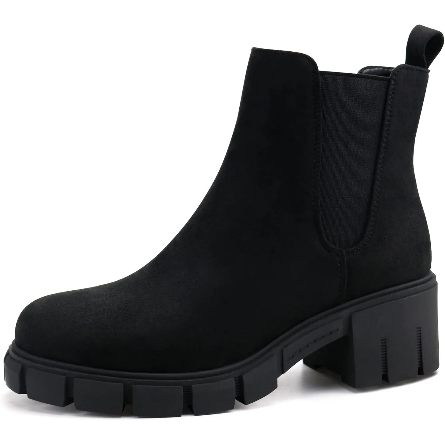 JABASIC Chelsea Boots für Damen Elastische Plateau-Stiefel zum Hineinschlüpfen