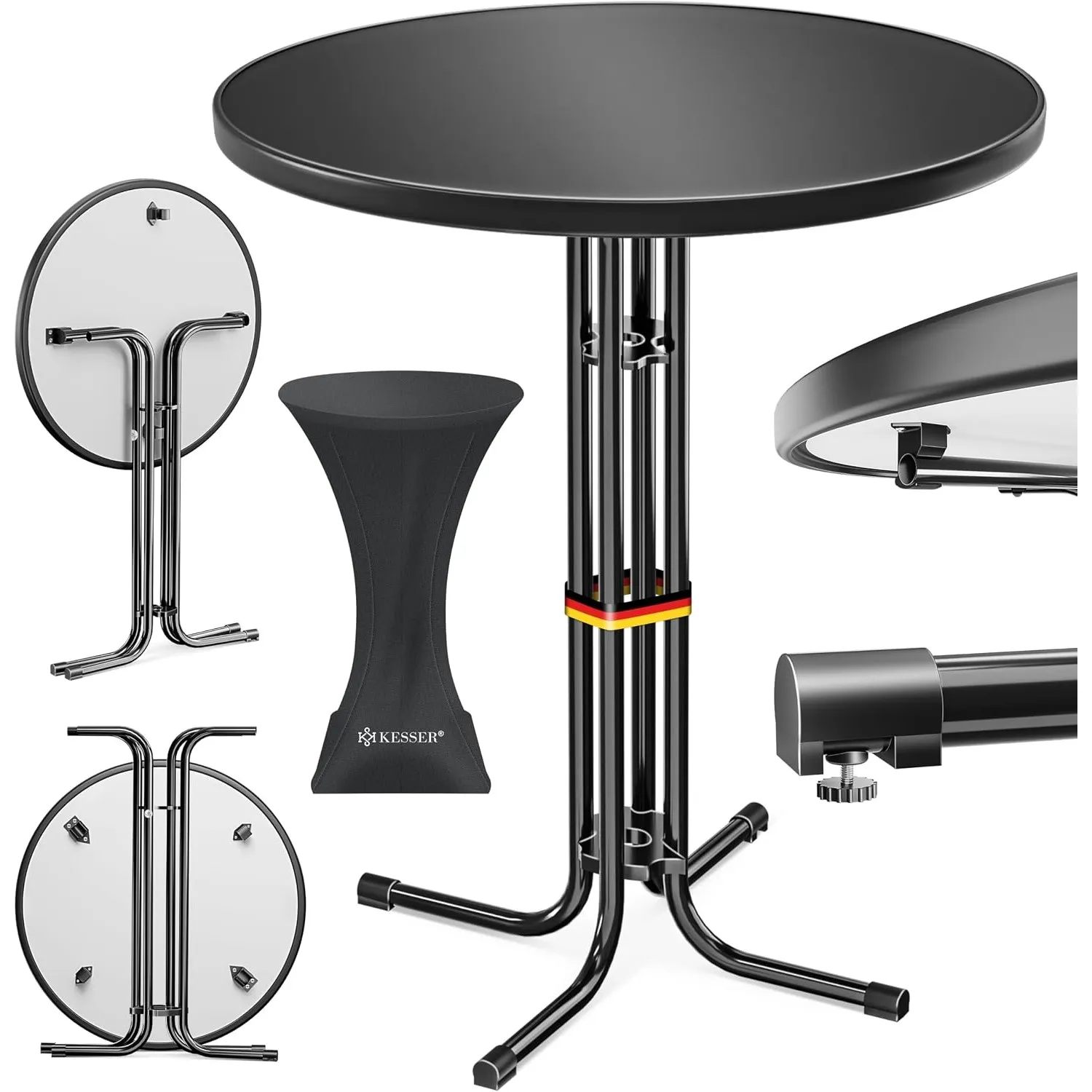 KESSER® Stehtisch klappbar Ø80cm rund, Gastro Bistrotisch Hochtisch Cocktail Stehtisch + Husse, Klapptisch Partytisch f…