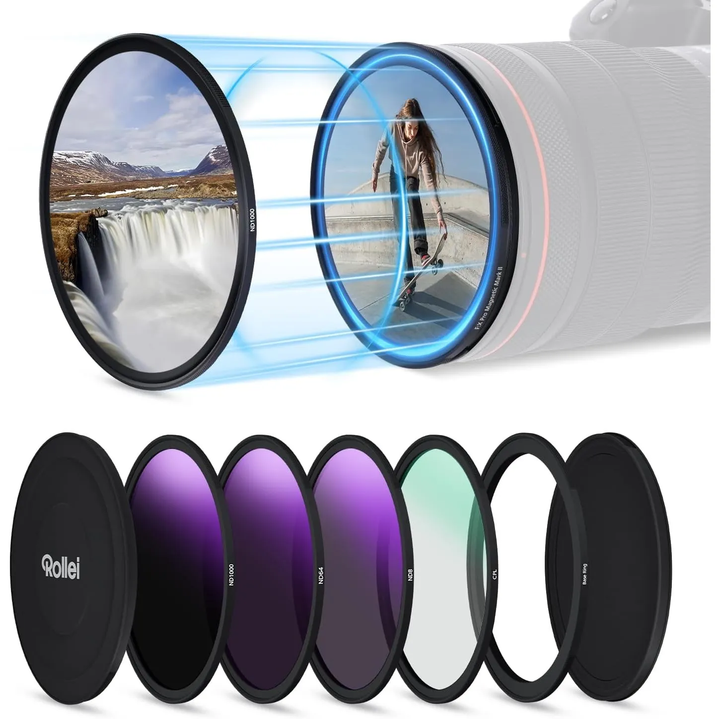 Rollei F:X Pro Magnetische ND Rundfilter Set 82mm mit ND8+ND64+ND1000+CPL | Neutralfilter mit Magnetischen Basisring & …