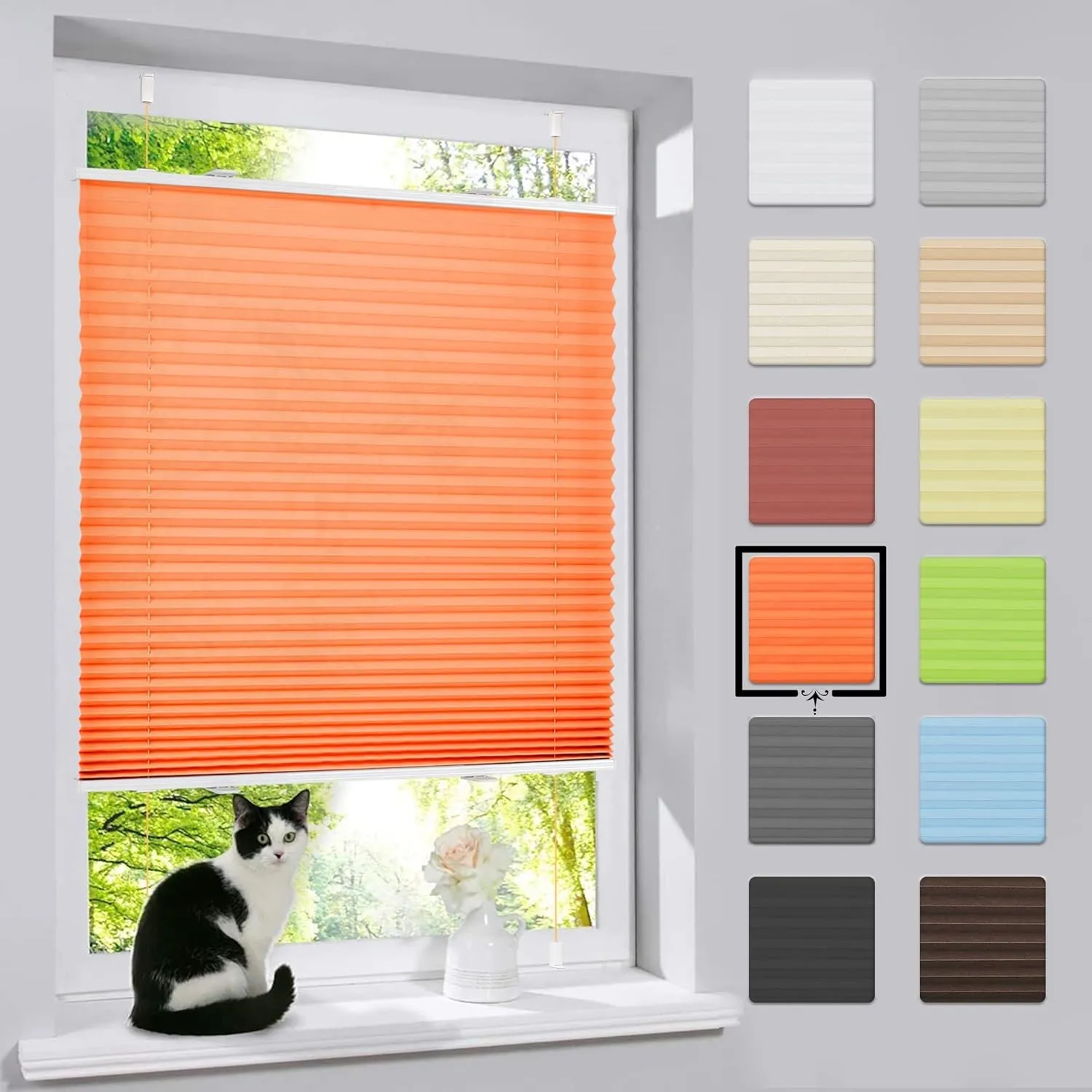 bobodeco Plissee ohne Bohren Klemmfix Faltrollo Jalousie Orange 50x120cm (BxH), Plisseerollo Sichtschutz und Sonnenschu…