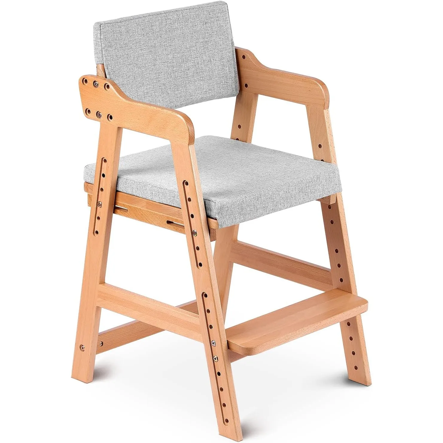 Ezebaby Hochstuhl, höhenverstellbarer Holzhochstuhl für kinder von 3 bis 12 Jahren Buchenholz Kinderstuhl, Lehrstuhl, S…