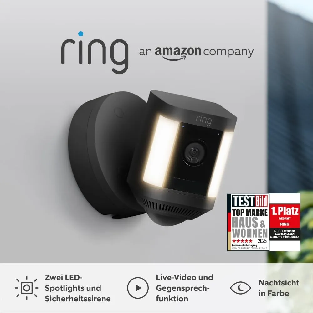 Ring Spotlight Kamera Plus Kabel (Spotlight Cam Plus) | Überwachungskamera aussen mit WLAN, HD-Video, LED-Strahler, Nac…