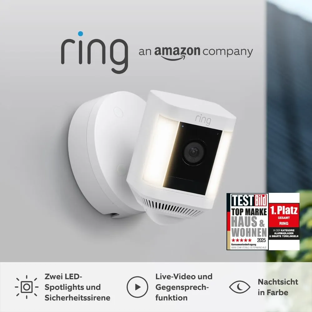 Ring Spotlight Kamera Plus Kabel (Spotlight Cam Plus) | Überwachungskamera aussen mit WLAN, HD-Video, LED-Strahler, Nac…