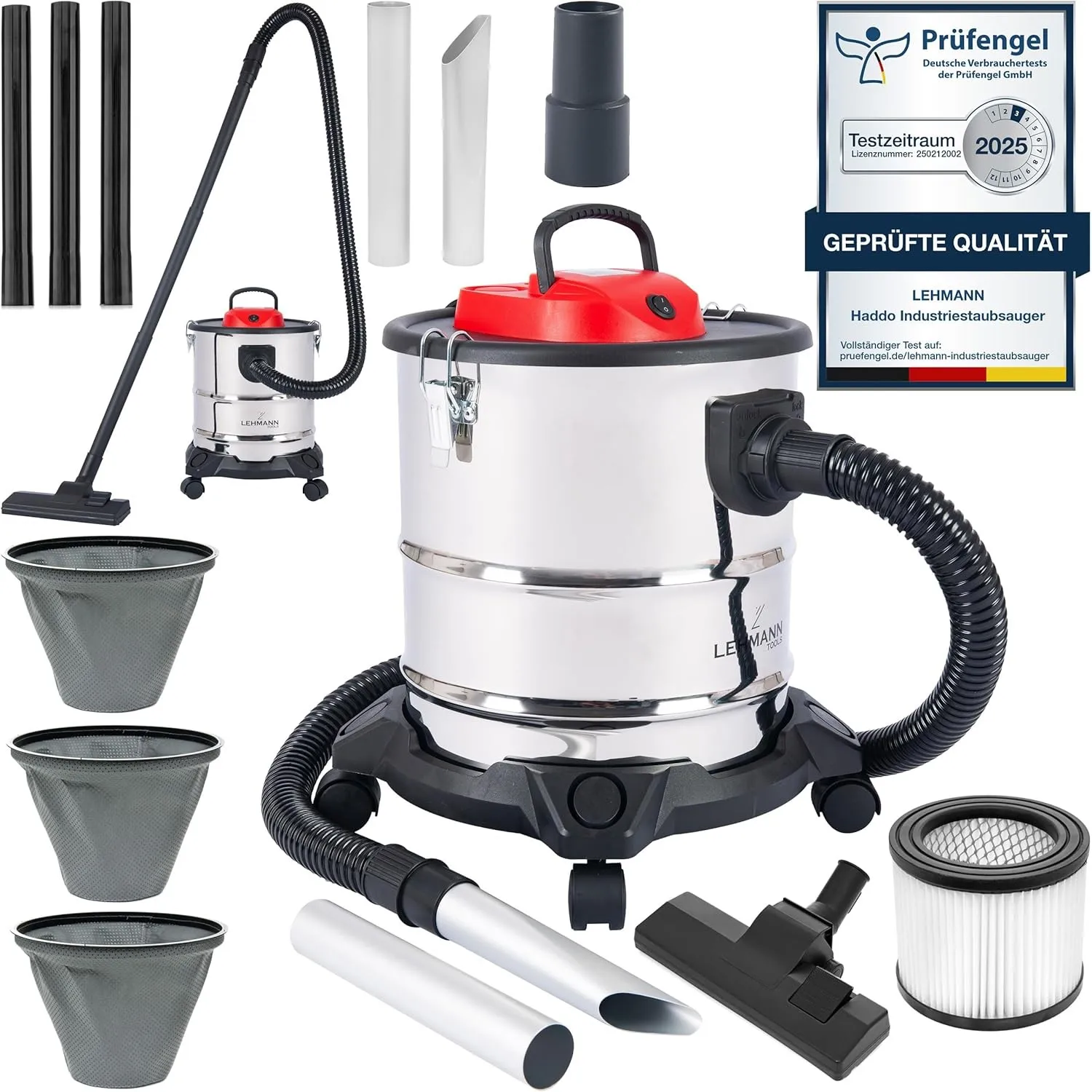 Lehmann Haddo Industriestaubsauger 2000W | Aschesauger für Kamin mit Doppelfilteranlage | Kaminsauger Ascheschlucker | …